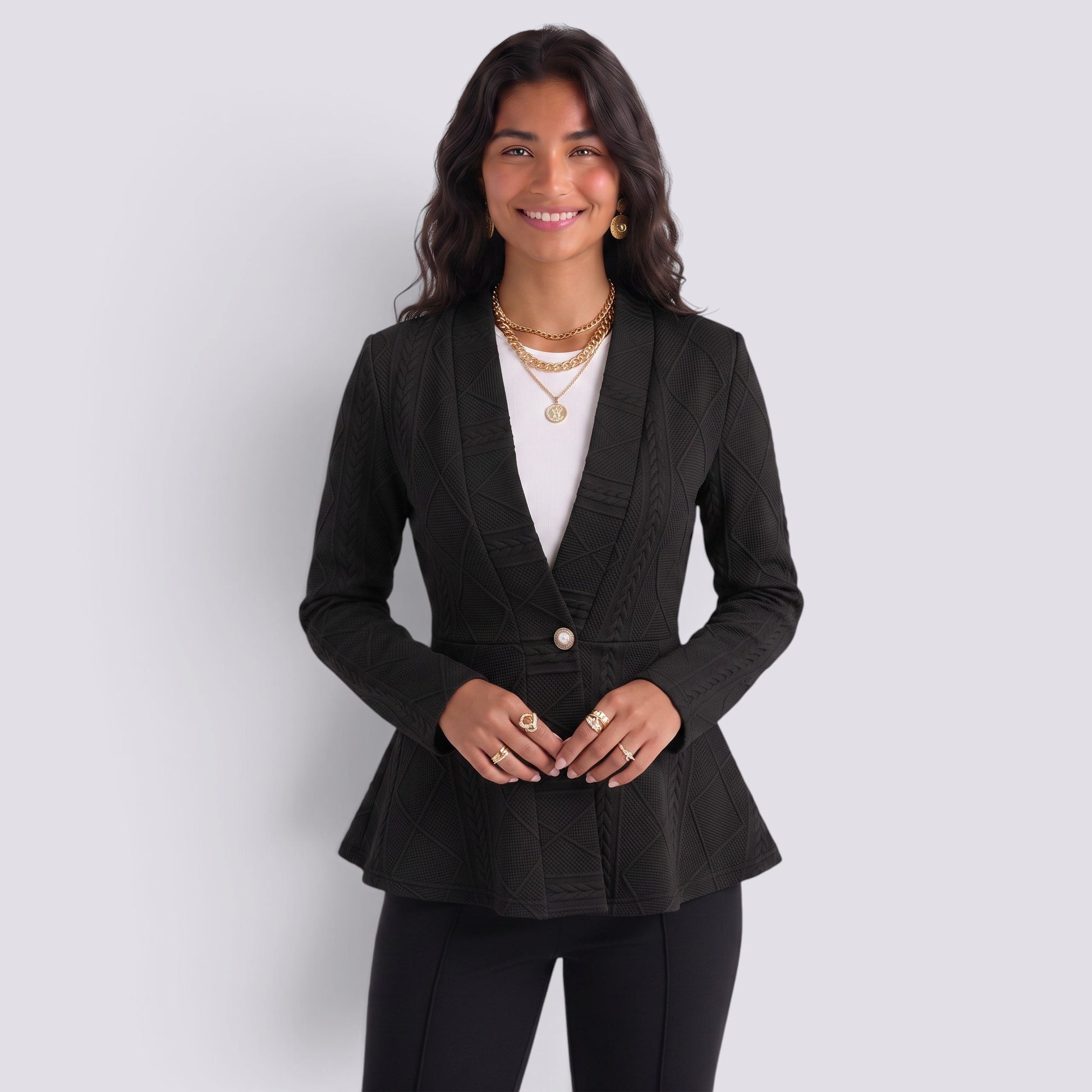 Blazer Mujer Entallado Jacquard Textura