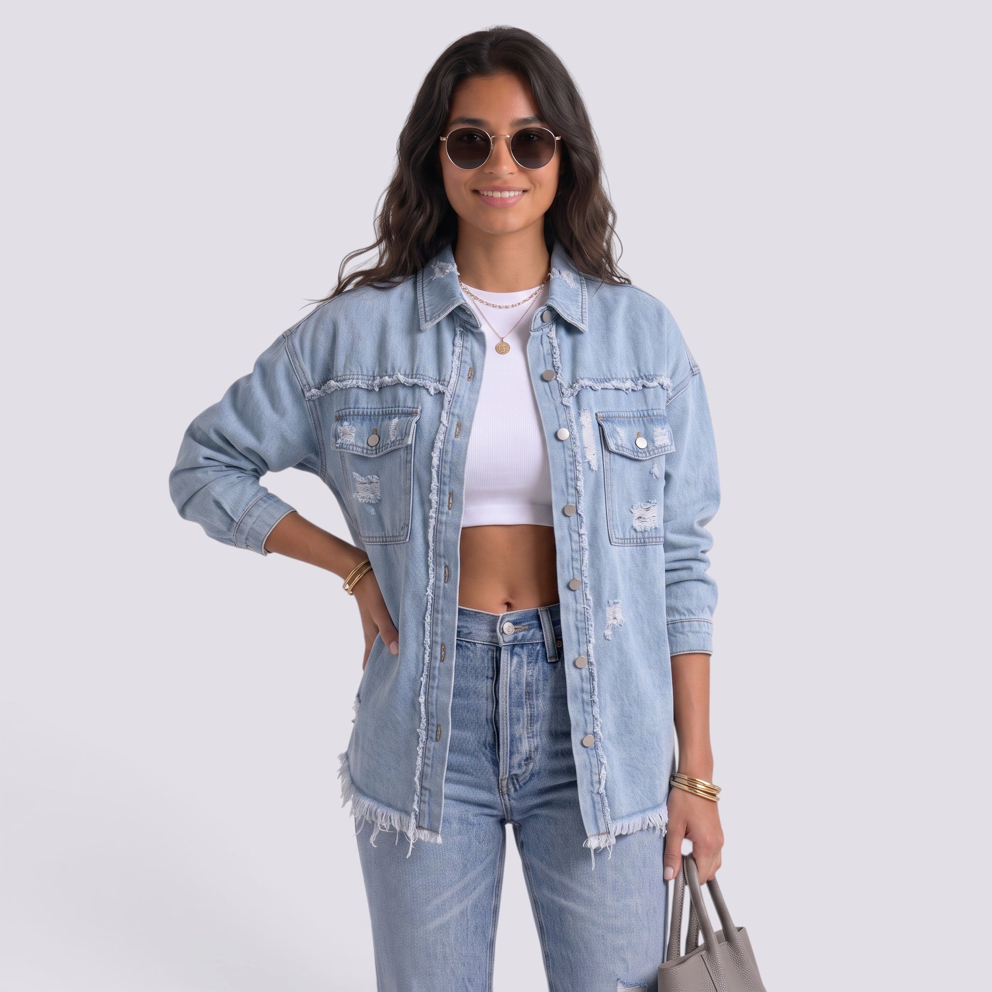 Chaqueta Vaquera Mujer Efecto Rota Deshilachada