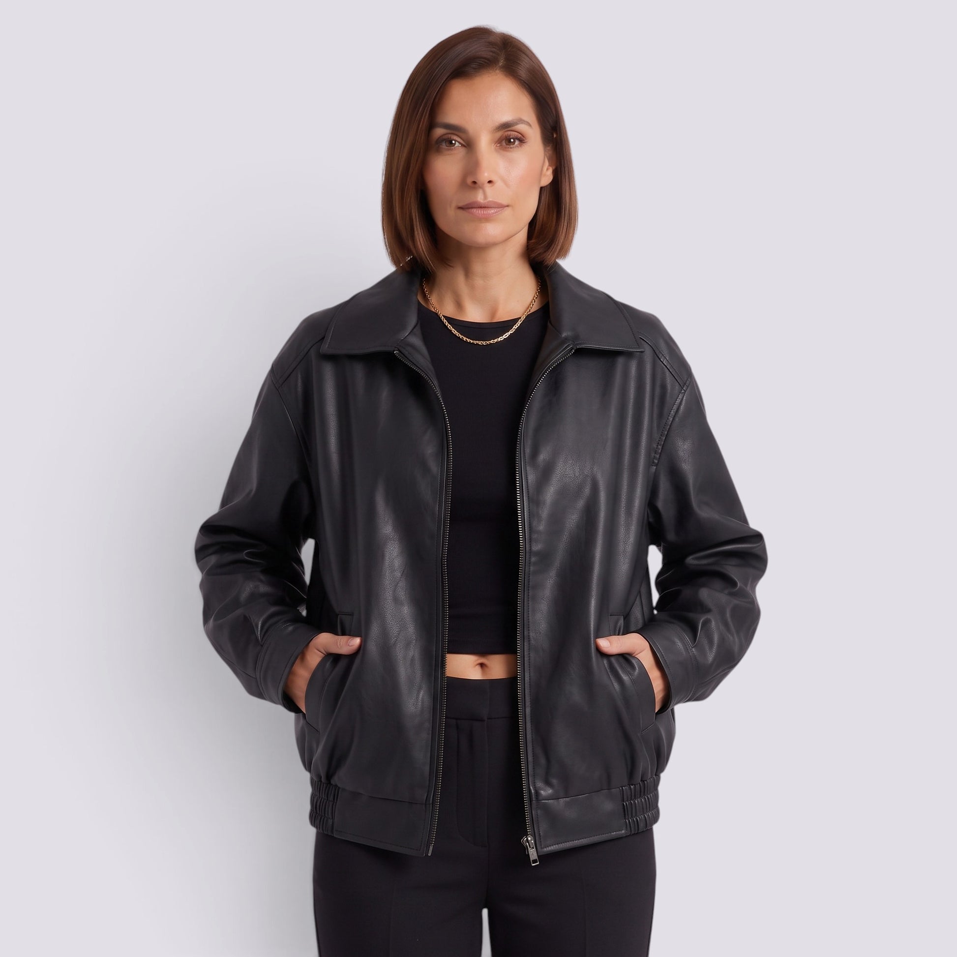 Chaqueta Mujer Motera Oversize con Cinturón Solapa