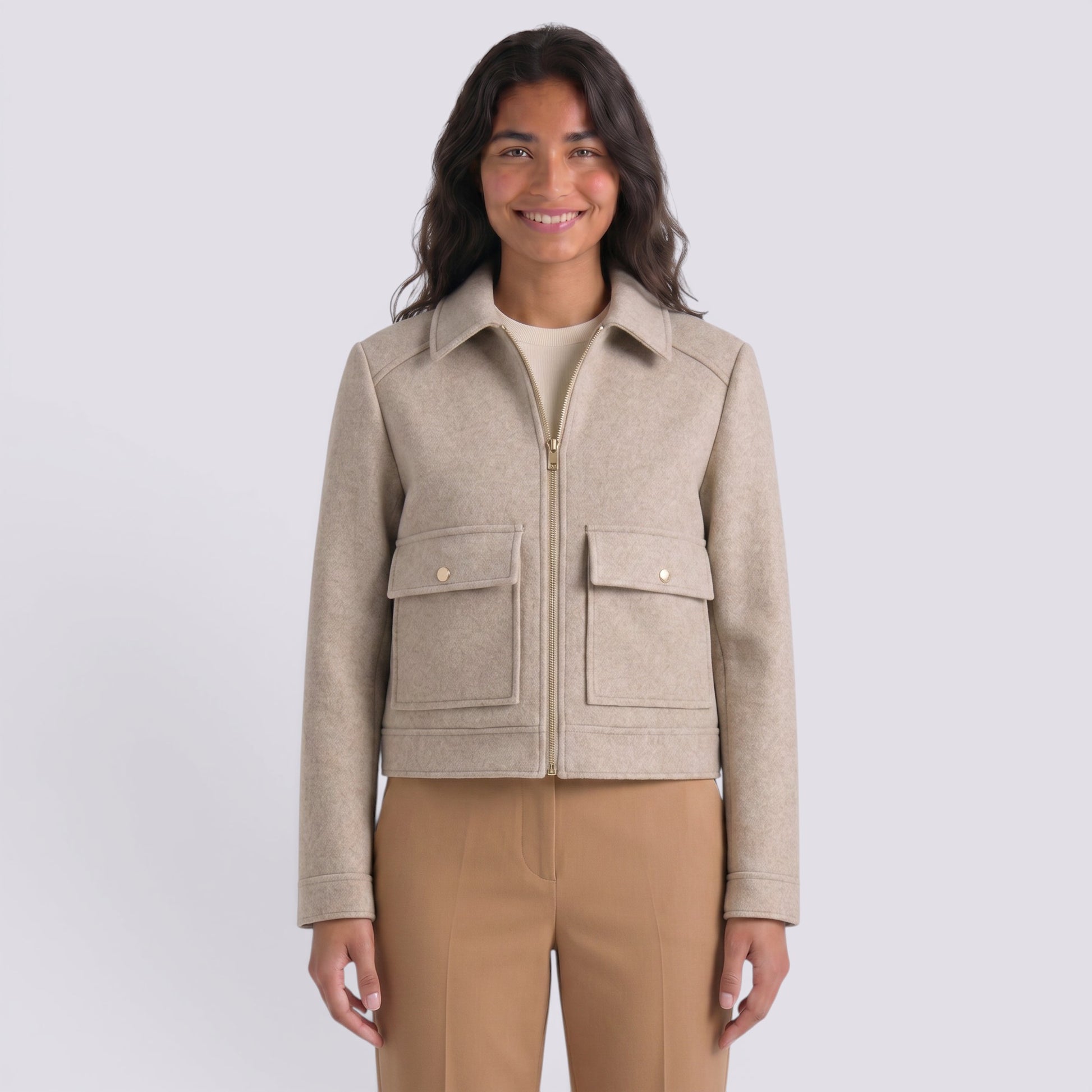 Chaqueta Mujer Corta con Cremallera Frontal