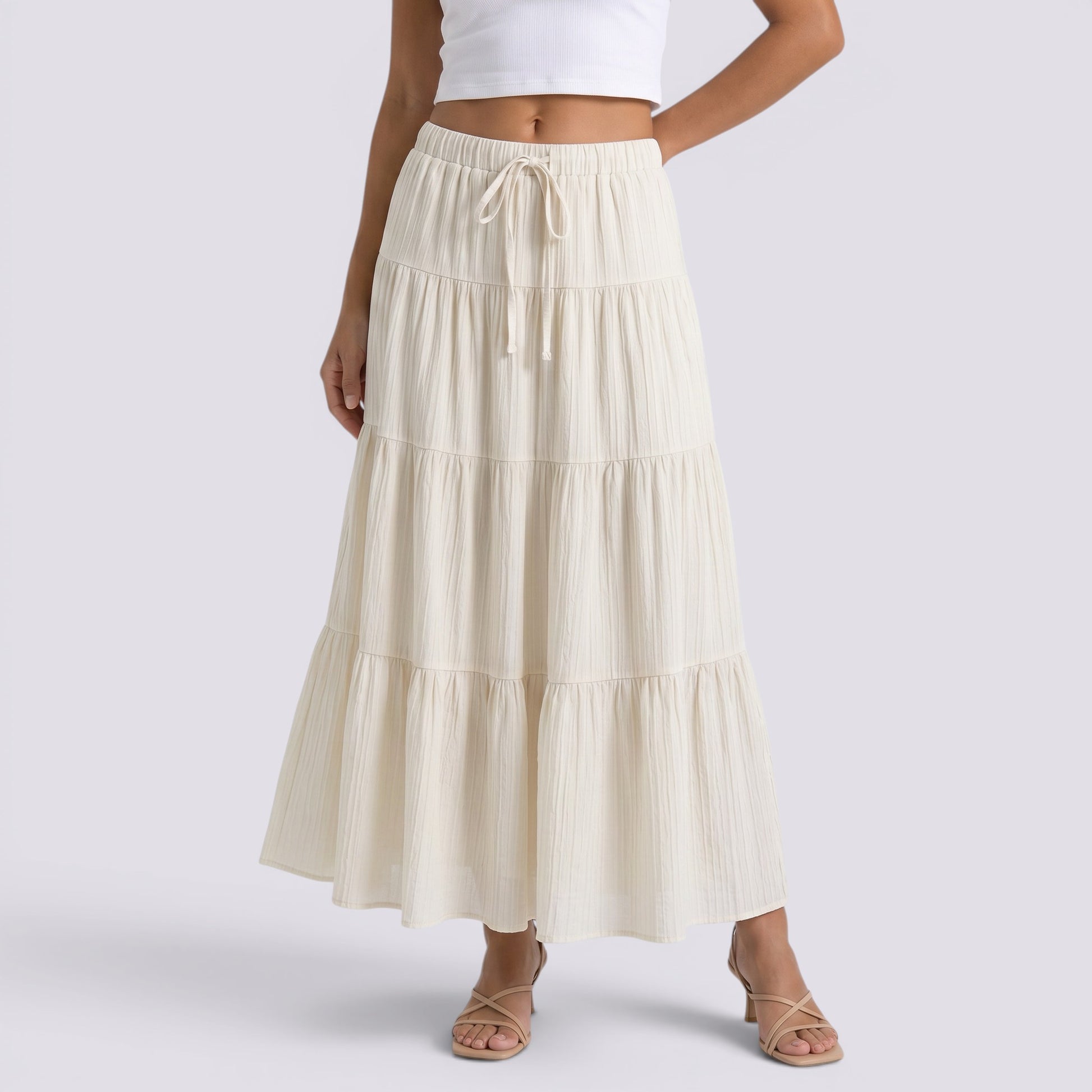 Falda Midi Mujer Cintura Alta Elegante Verano