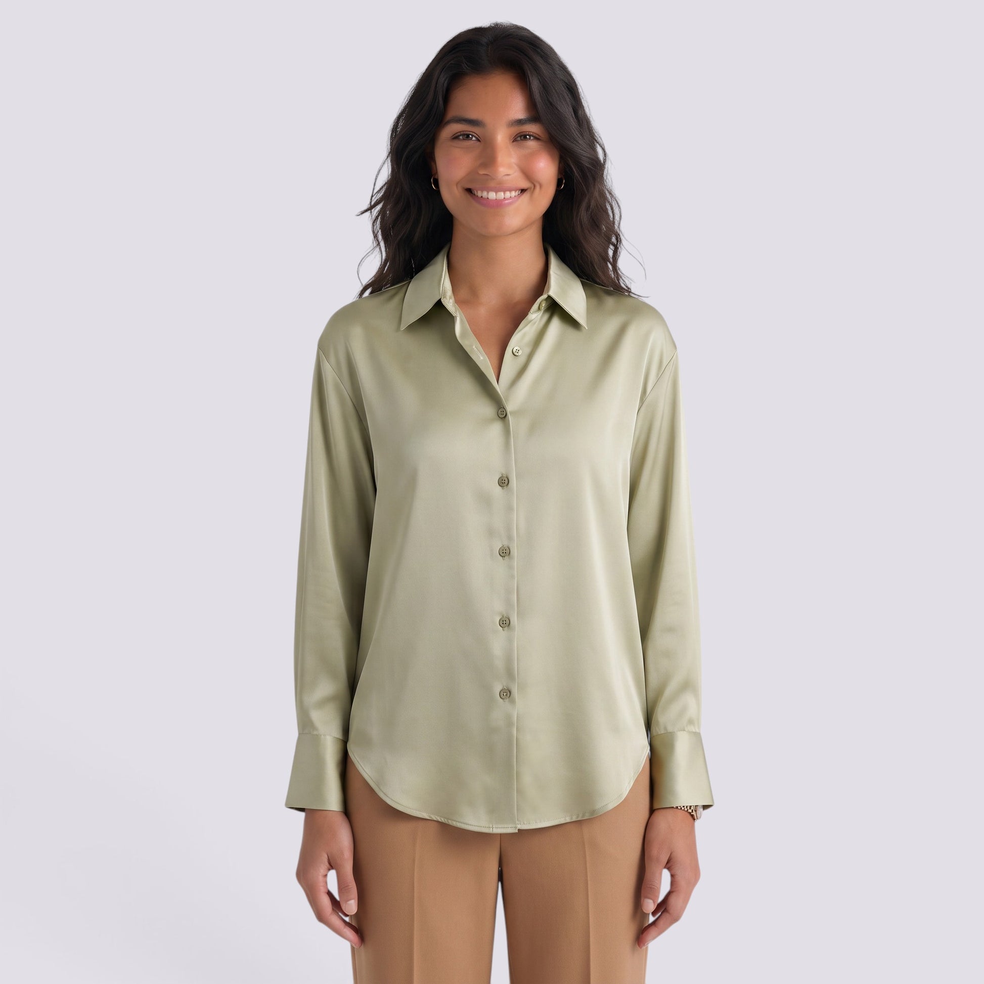 Camisa Satinada Mujer Manga Larga