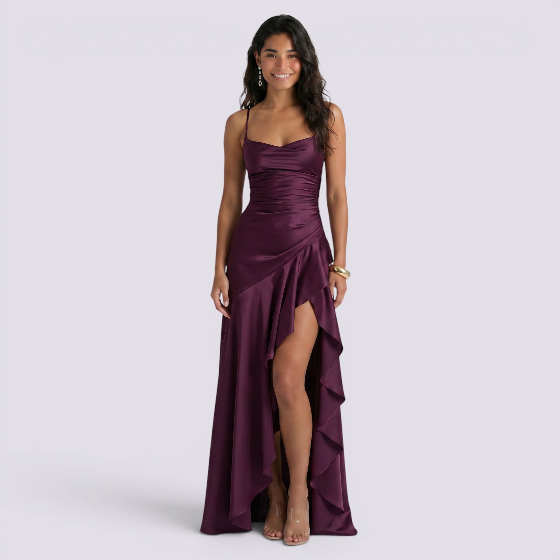 Vestido Largo Fiesta Mujer Satinado Descubierta