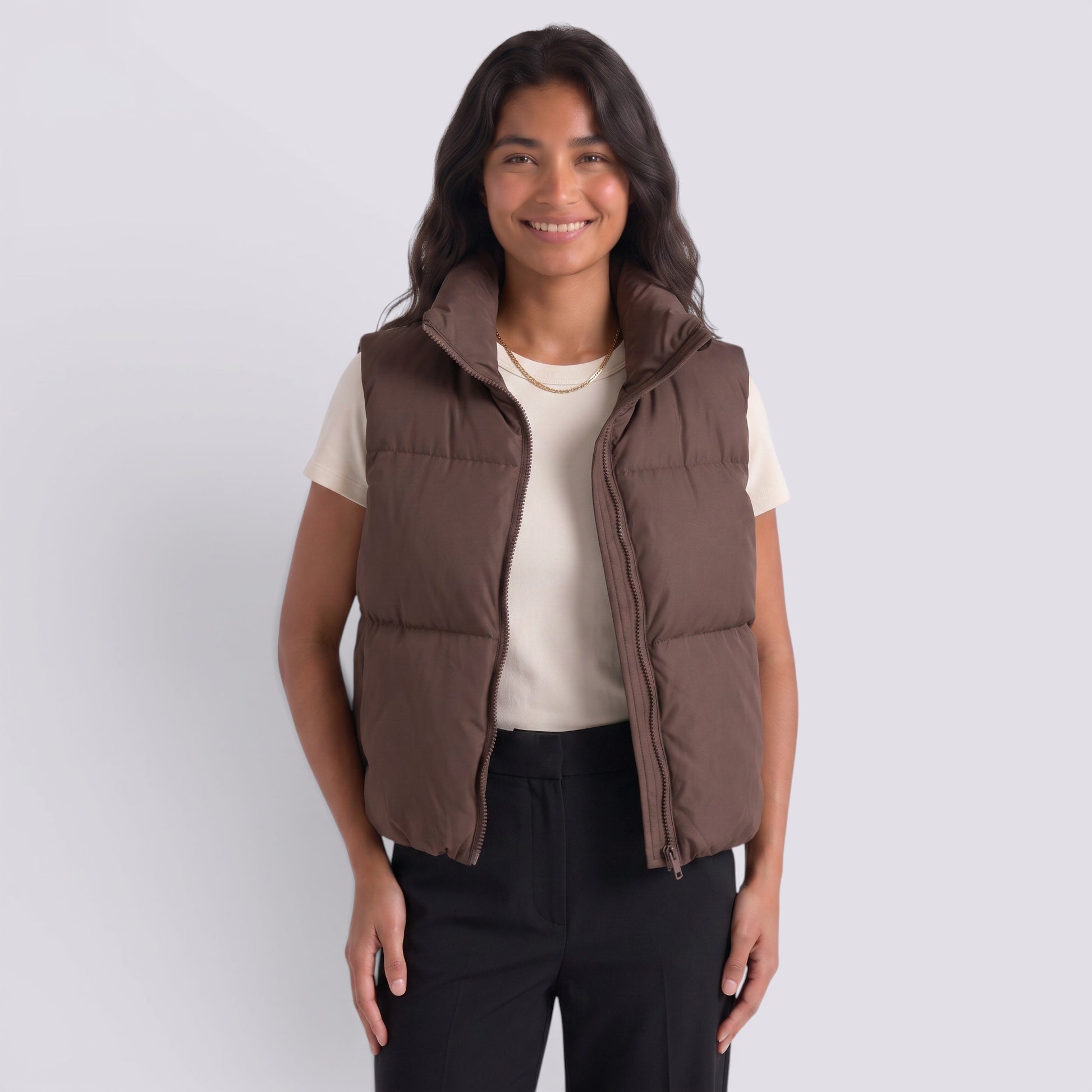Chaleco Acolchado Corto Mujer Cuello Alto
