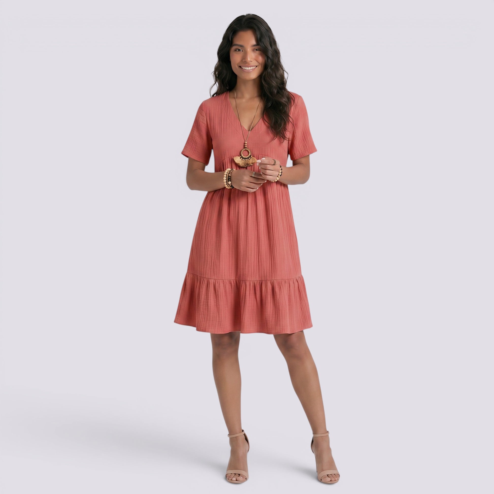 Vestido Corto Mujer Verano Cuello Pico Boho