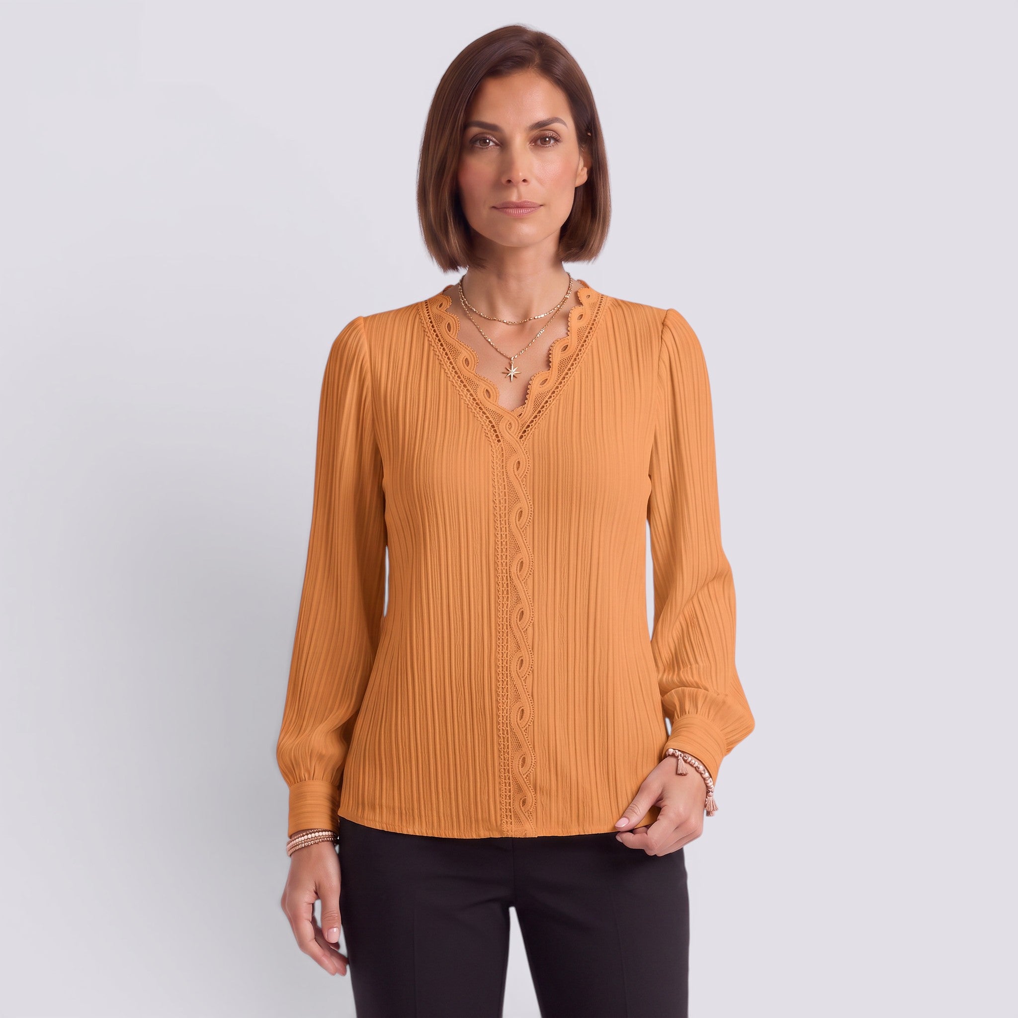 Blusa Mujer Encaje Cuello Pico