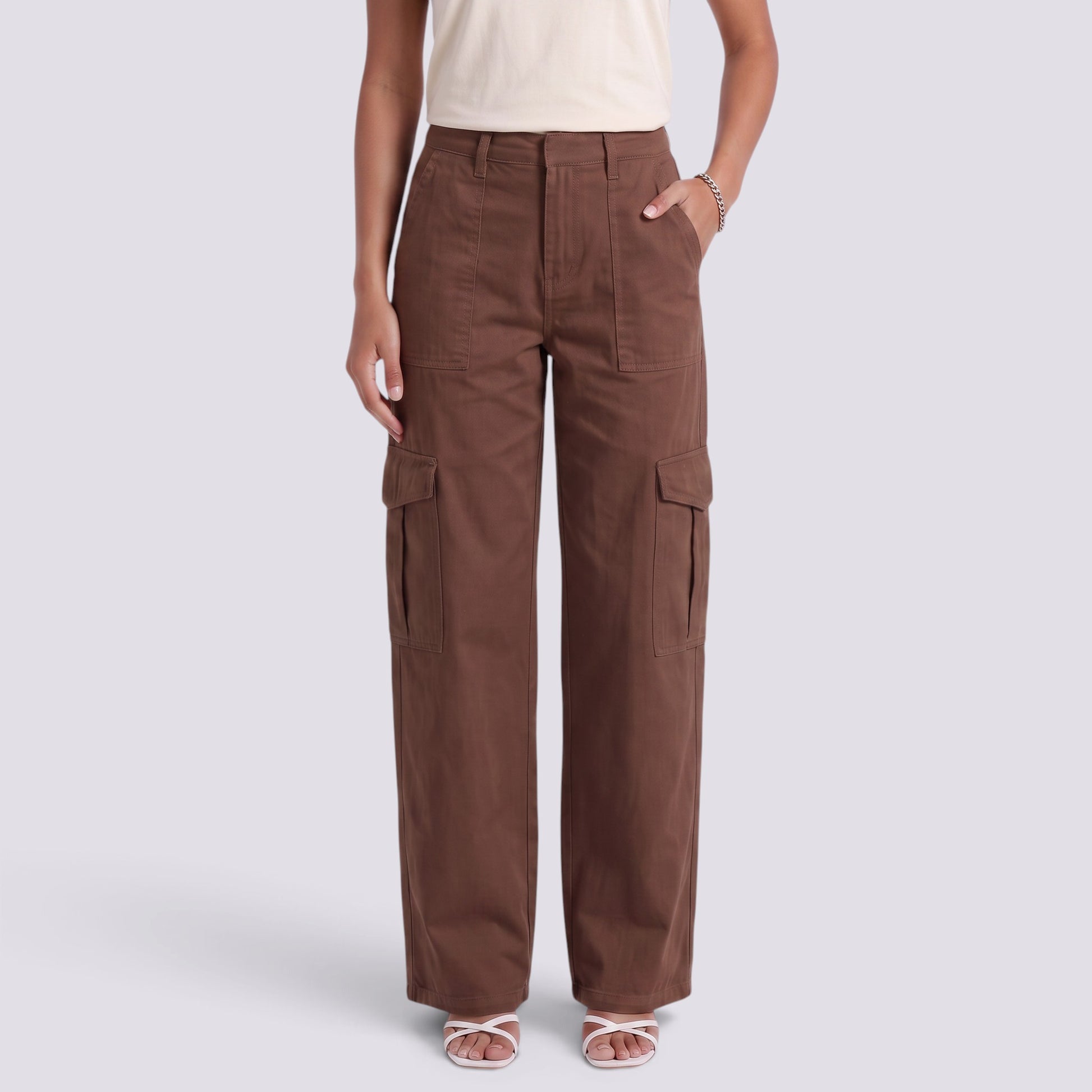 Pantalones Cargo Mujer Tiro Alto Multibolsillos