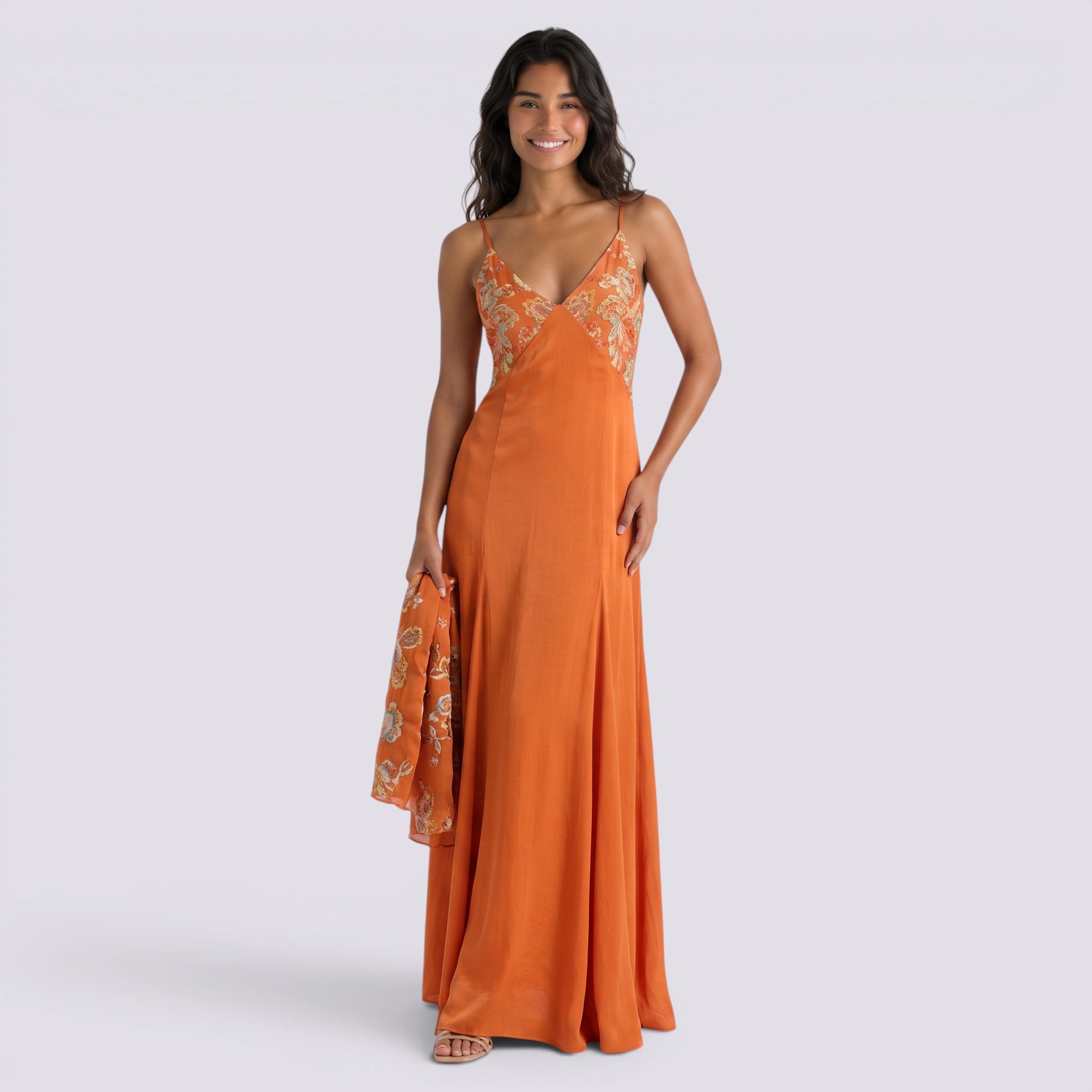 Vestido Largo Mujer Floral Satinado Satén Tirantes