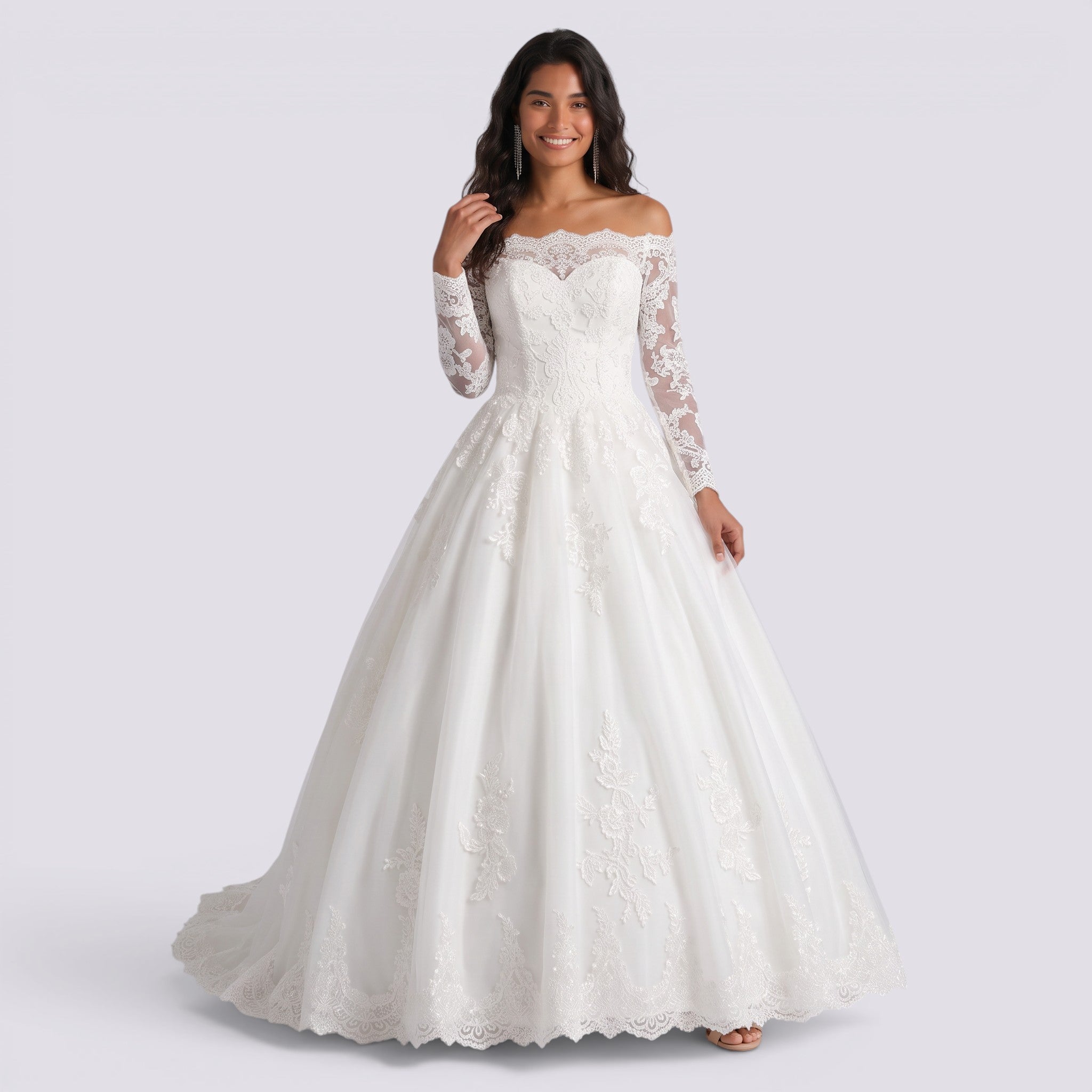Vestido de Novia Mujer Manga Larga Cola