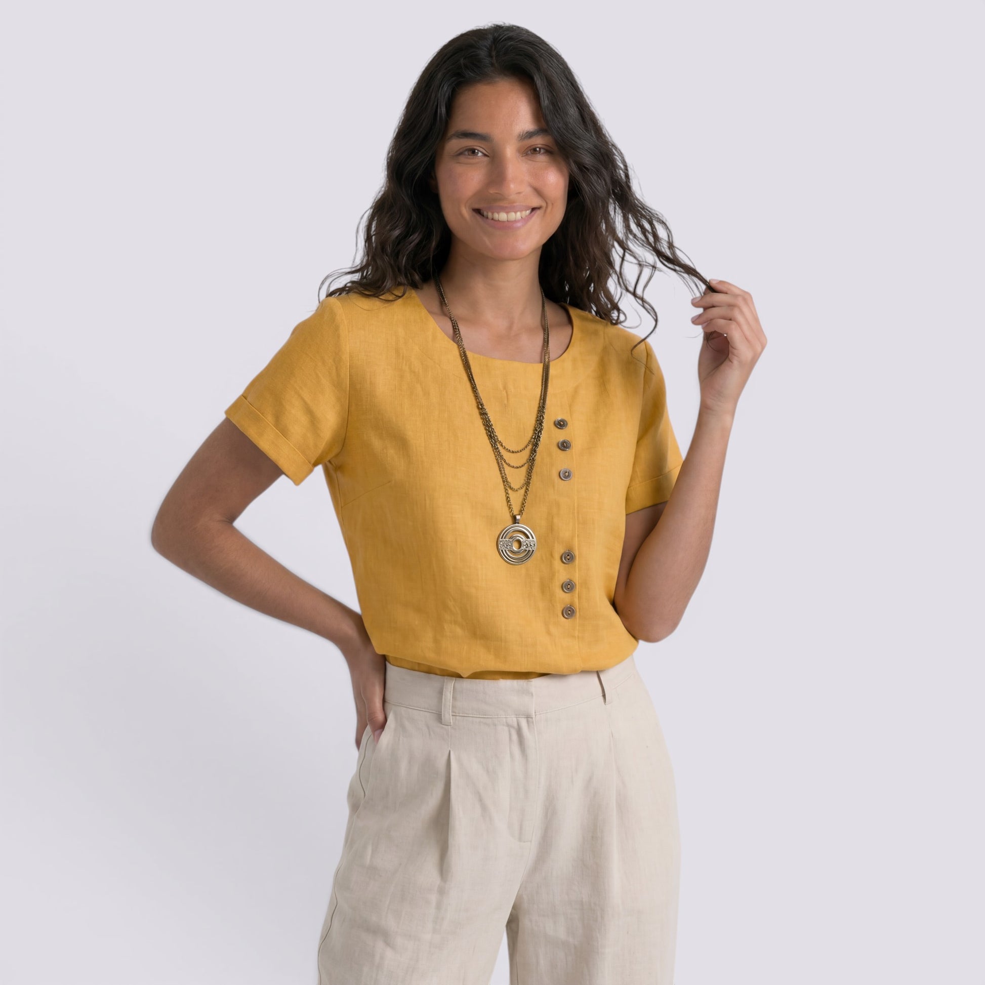 Blusa Lino Mujer Verano Corta