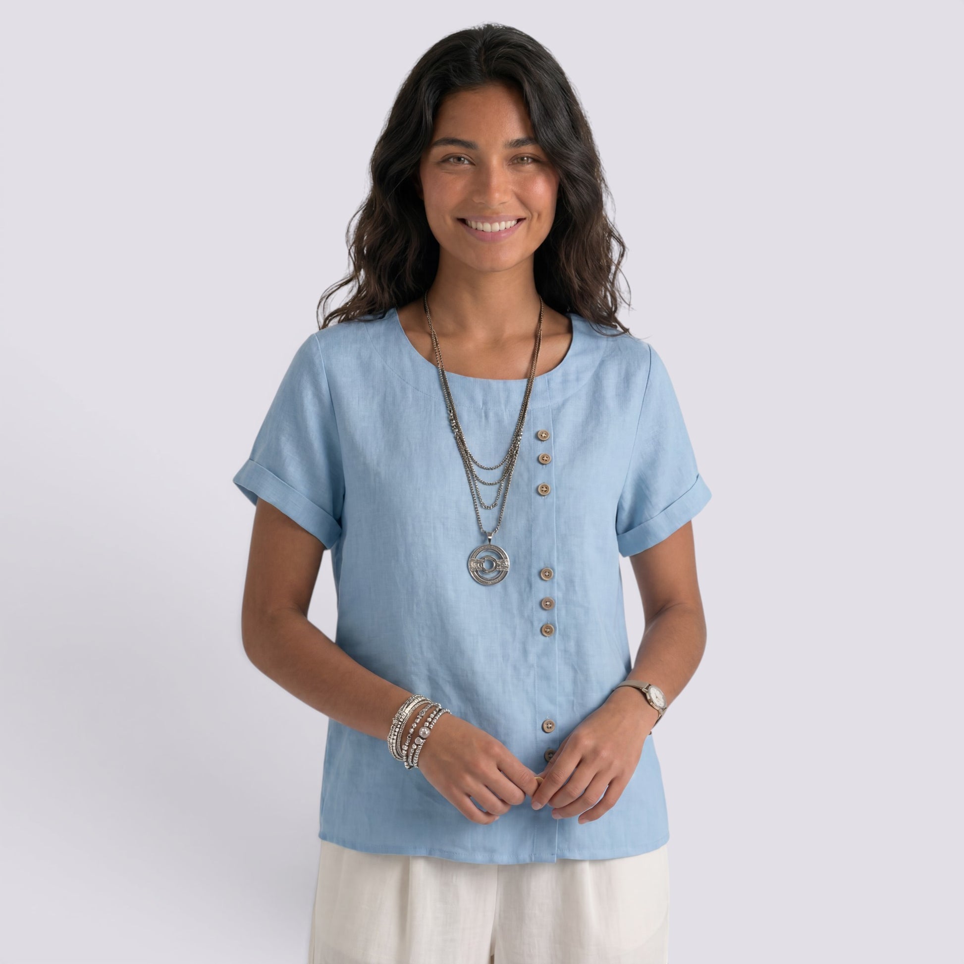 Blusa Lino Mujer Verano Corta