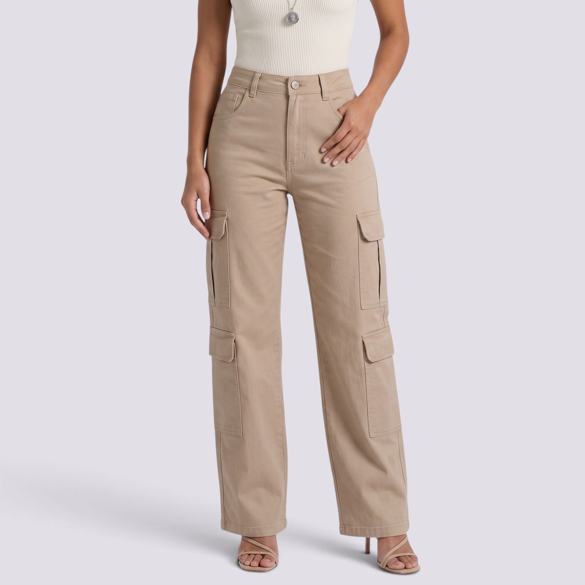 Pantalón Cargo Mujer Tiro Alto Bolsillos