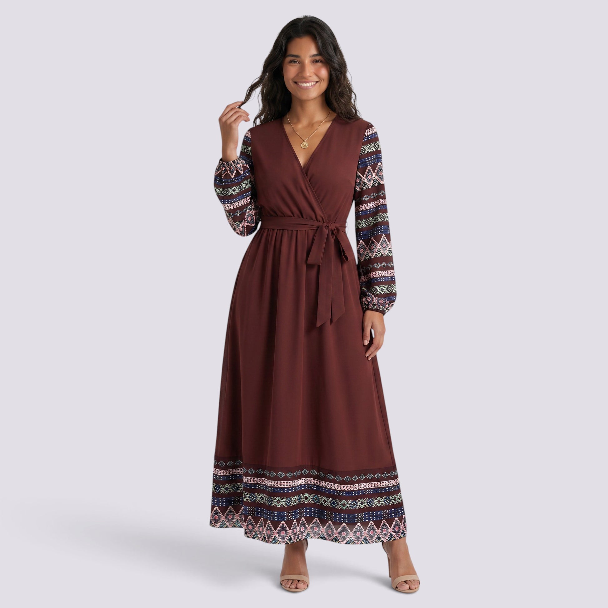 Vestido Midi Mujer Manga Larga con Lazada