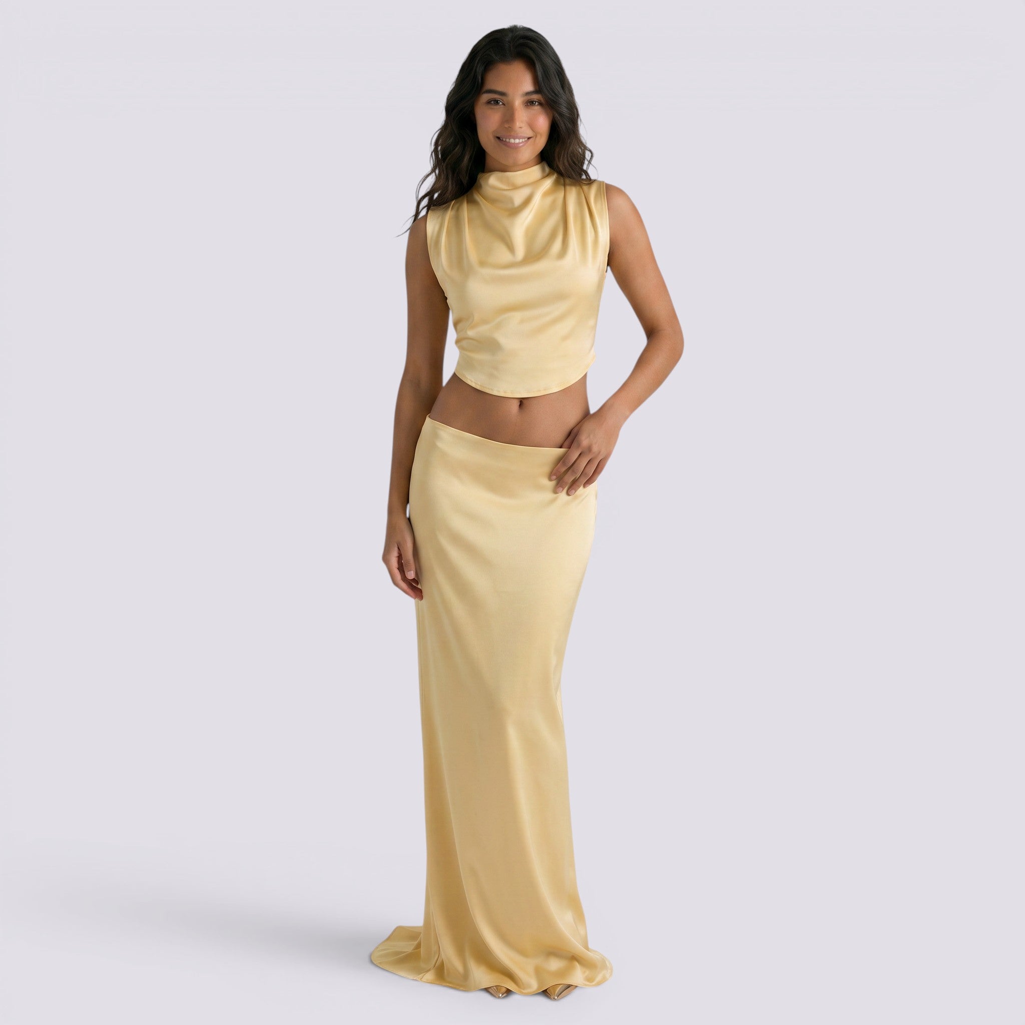 Conjunto Mujer Top y Falda Larga Eleganta