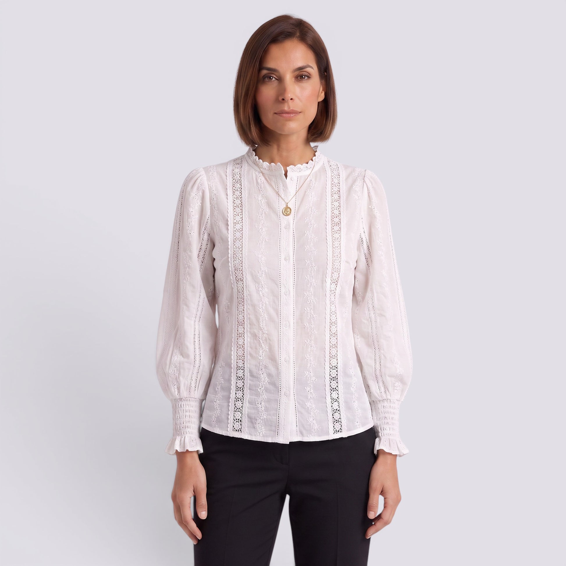 Camisa Mujer Encaje Manga Farol Bordado