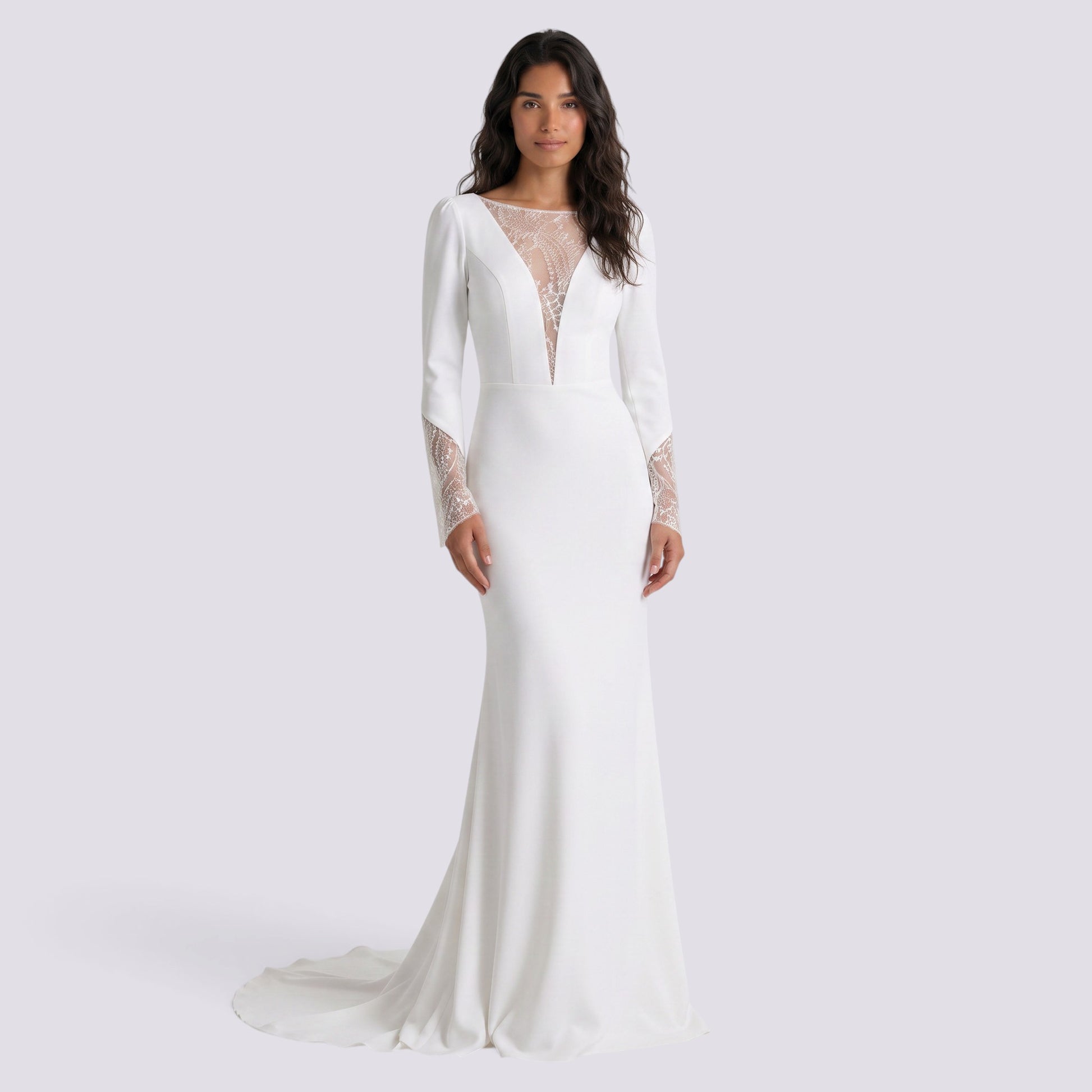 Vestido Elegante Manga Larga Cuello Redondo