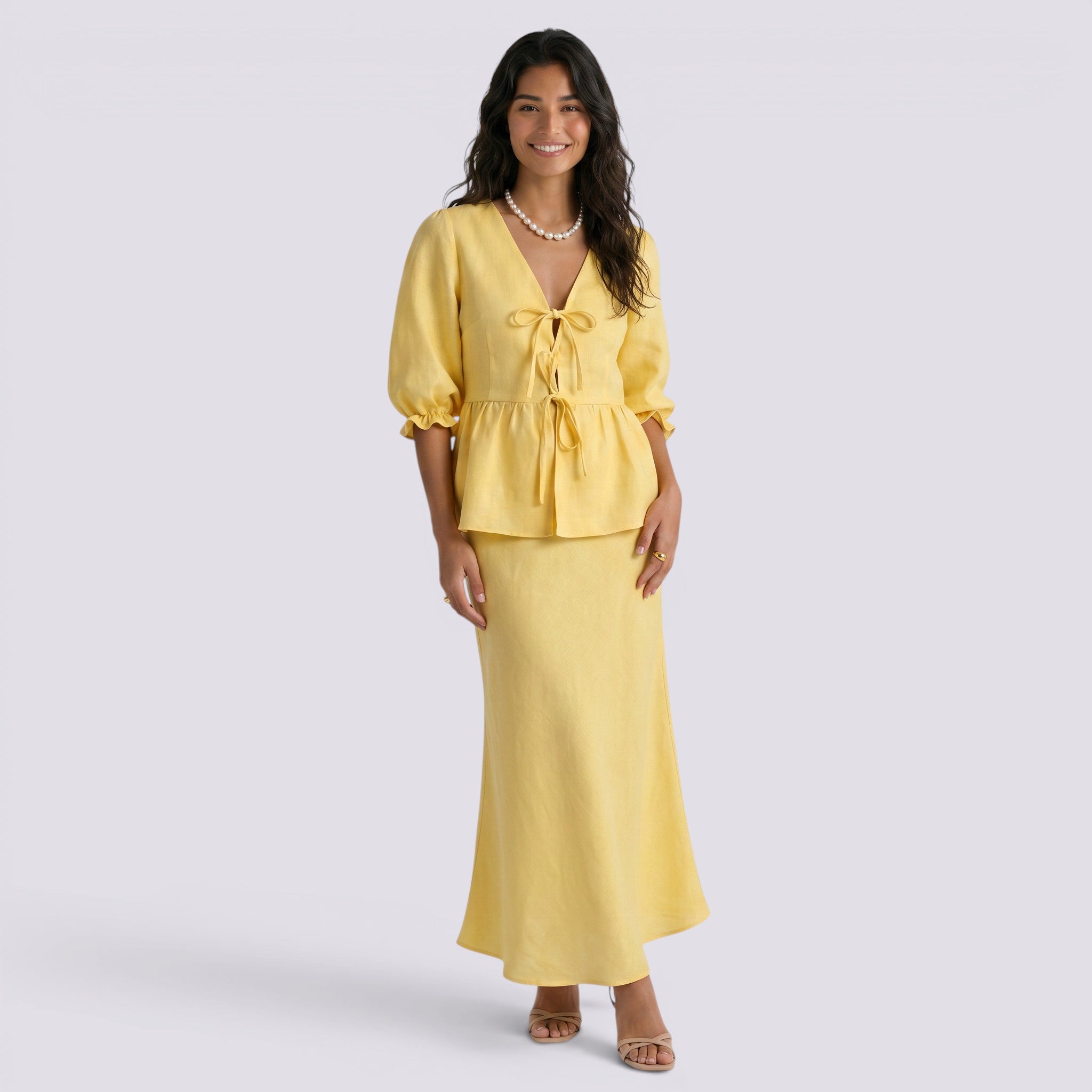 Conjunto Top Cruzado Manga Globo Mujer