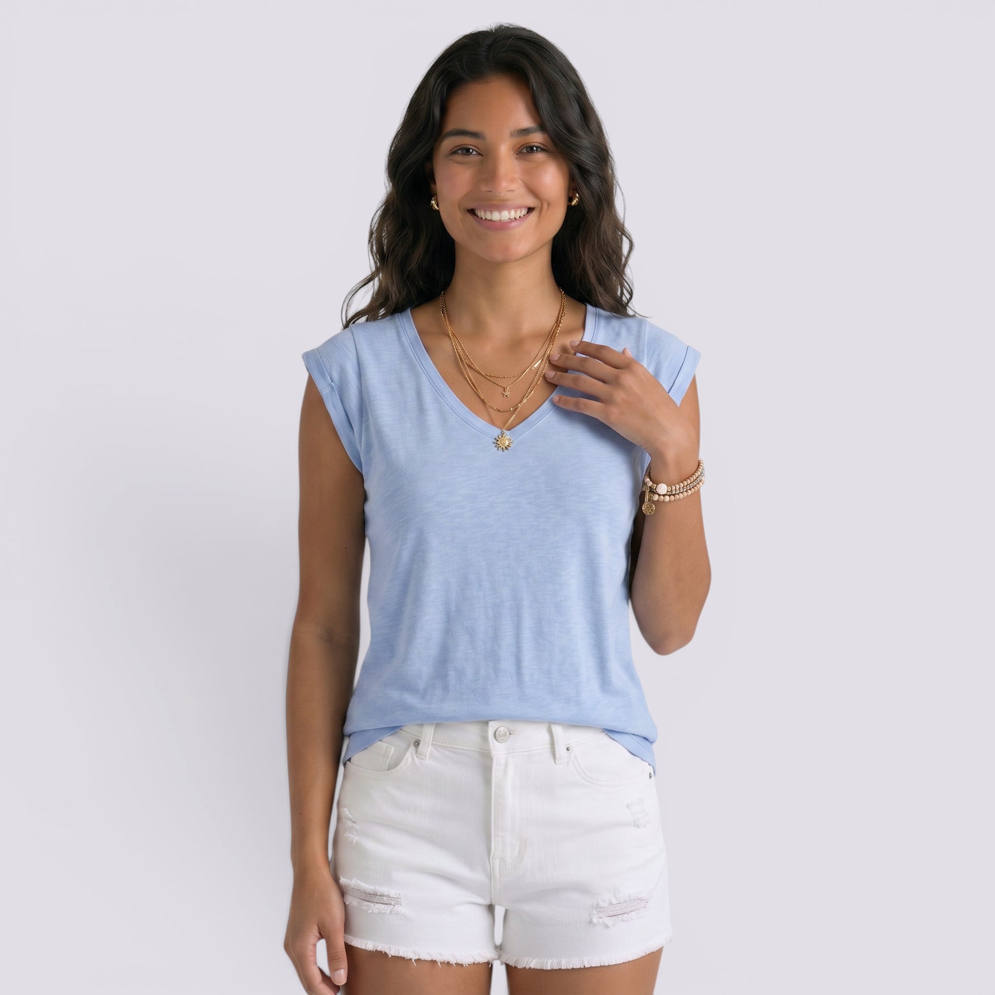 Camiseta Mujer Cuello Pico Lisa