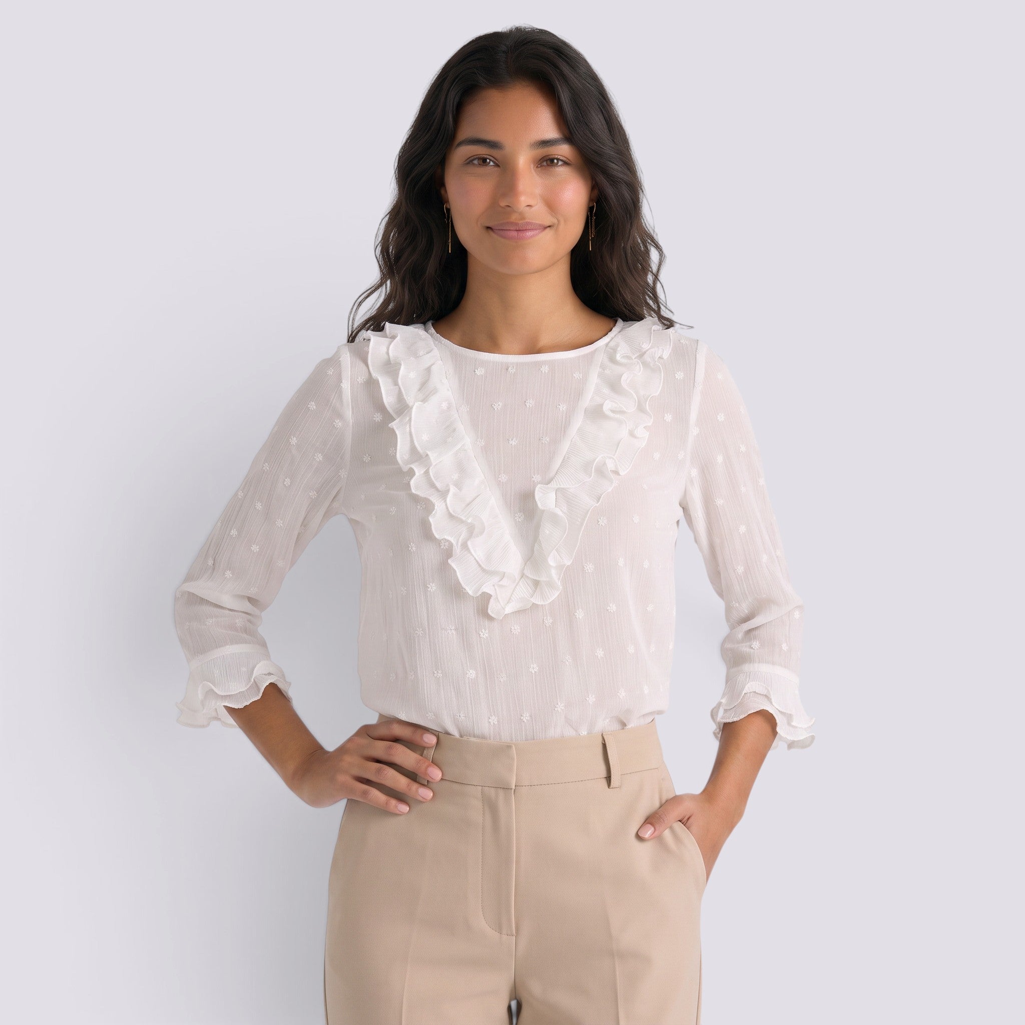Blusa Mujer Manga Larga con Encaje Volantes