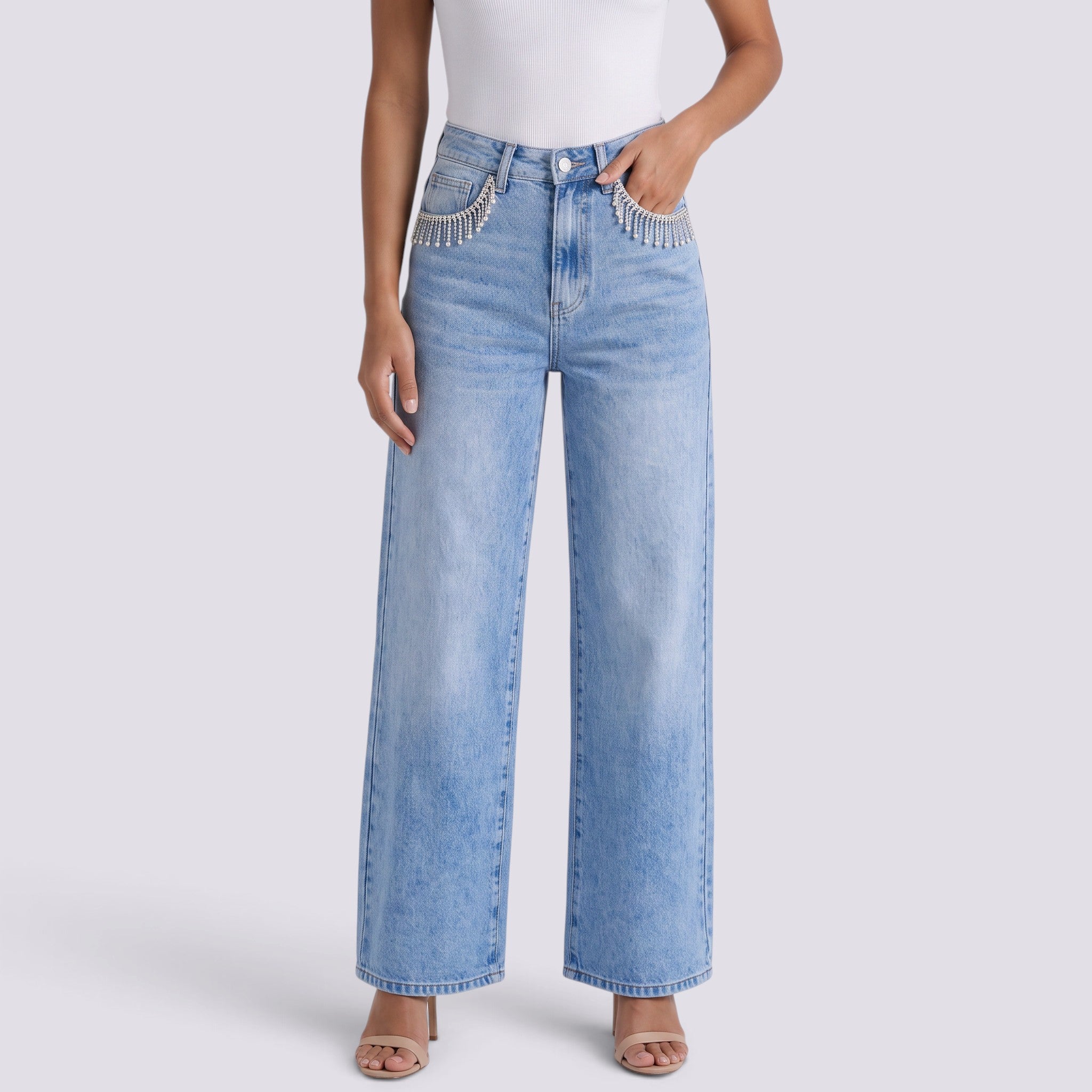Pantalón Vaquero Mujer Ancho Efecto Lavado