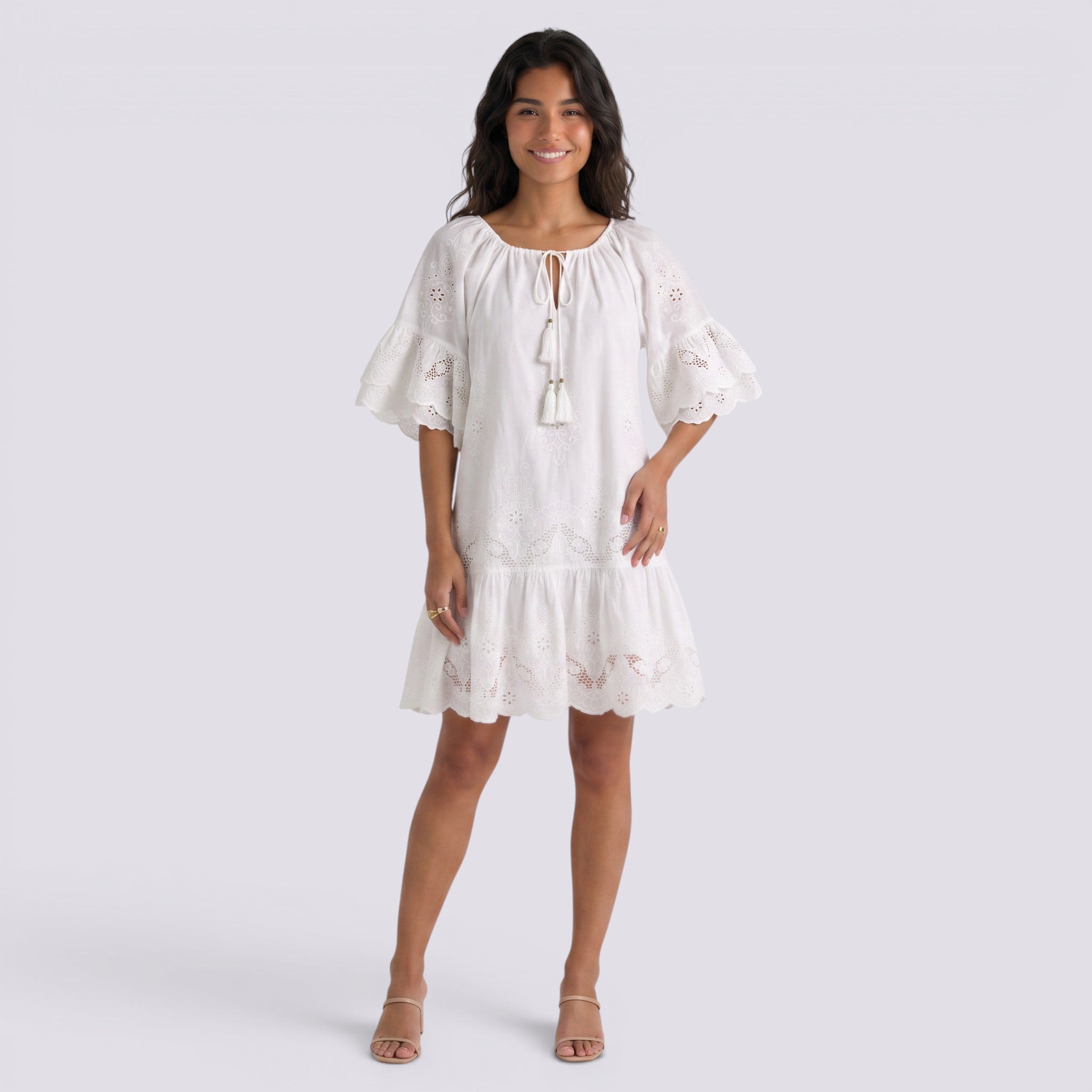 Vestido de Playa Mujer Bordado Calado