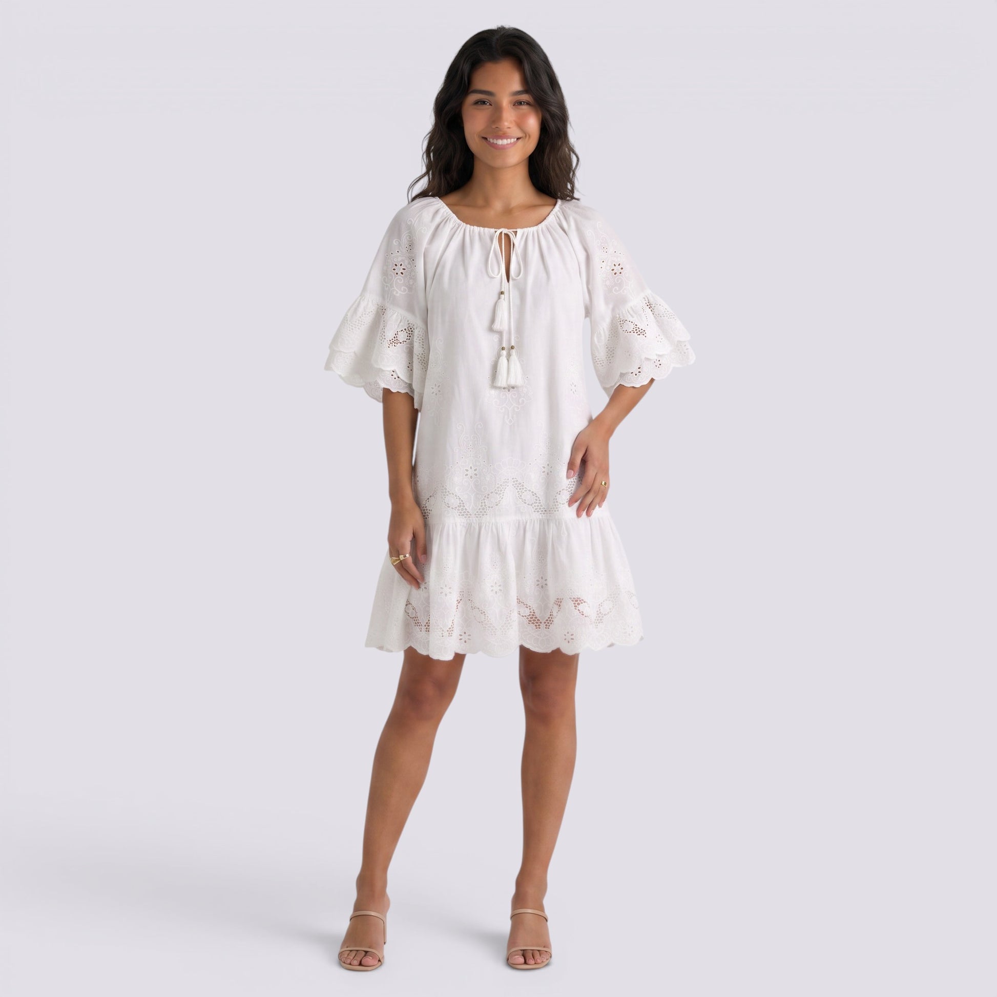 Vestido de Playa Mujer Bordado Calado