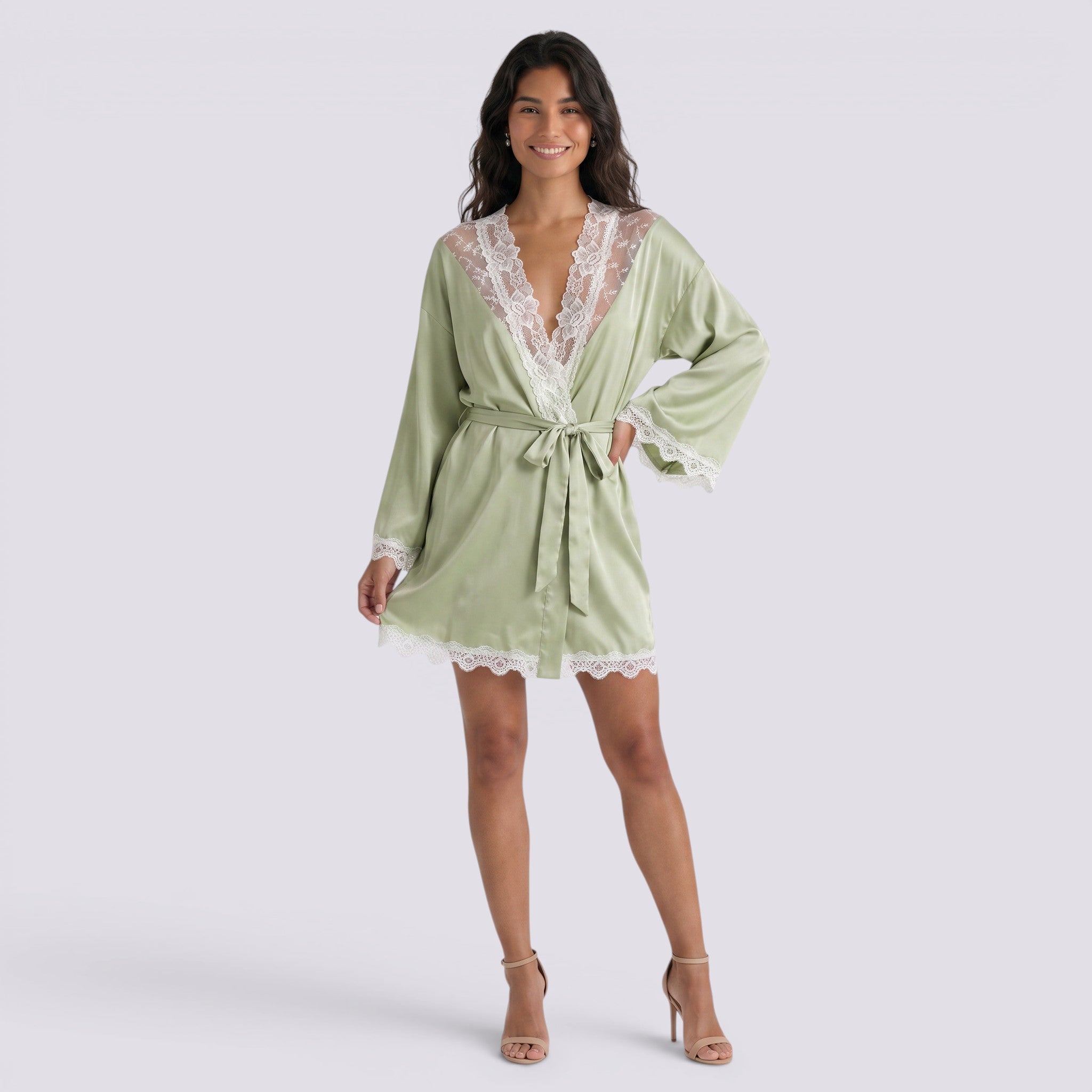 Chaqueta Kimono Mujer Encaje Satinado