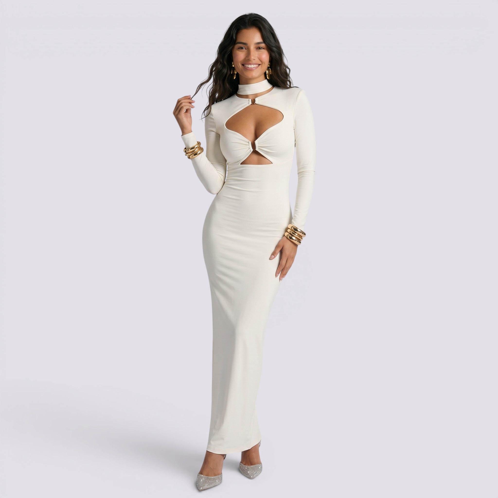 Vestido Largo Ajustado Mujer Cut Out Elegante