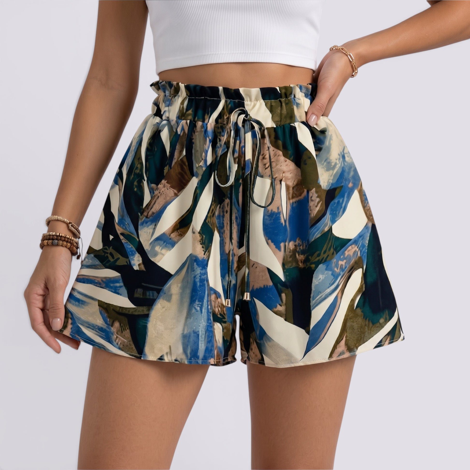 Pantalón Corto Mujer Verano Estampado Tiro Alto