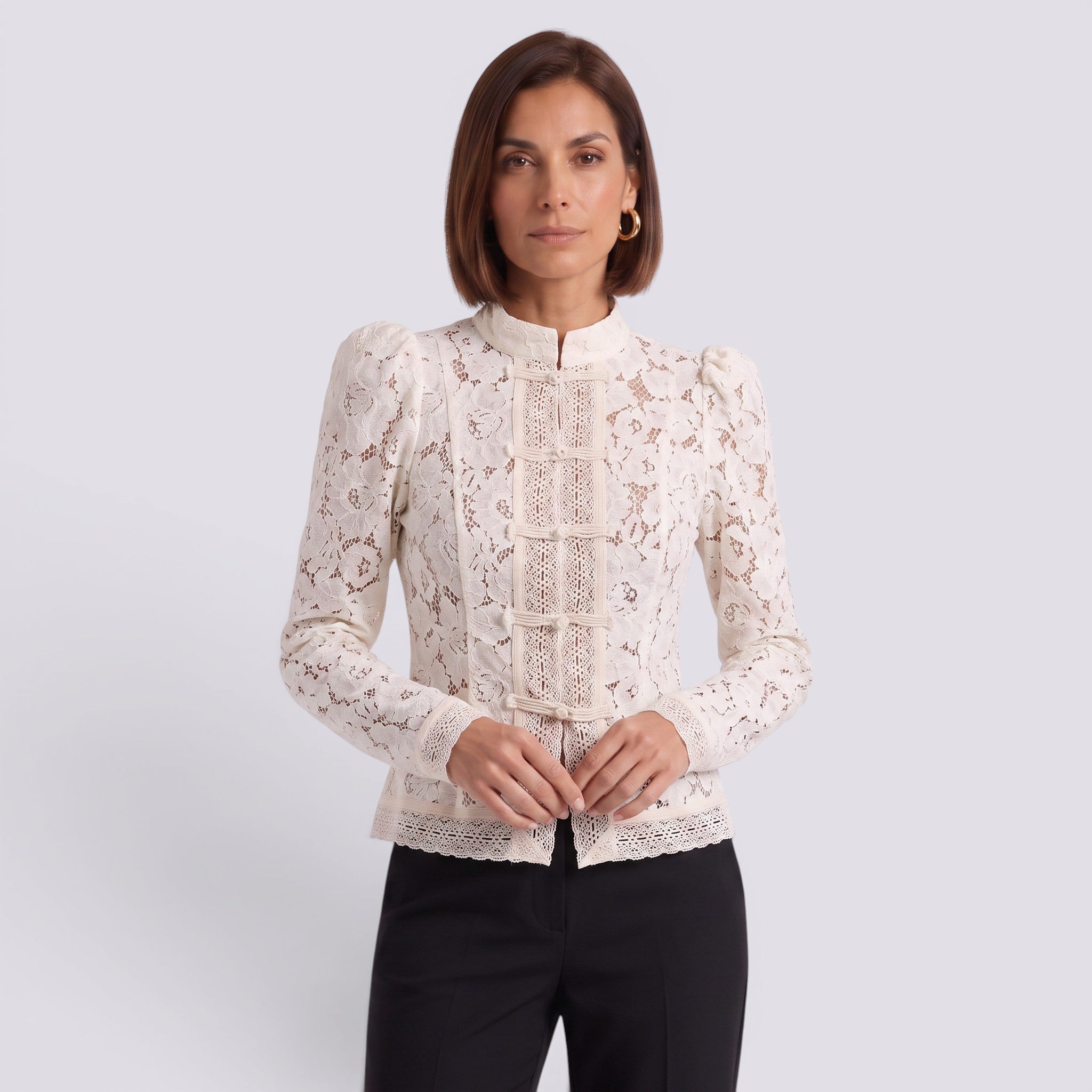 Blusa Mujer Manga Larga con Encaje Elegante