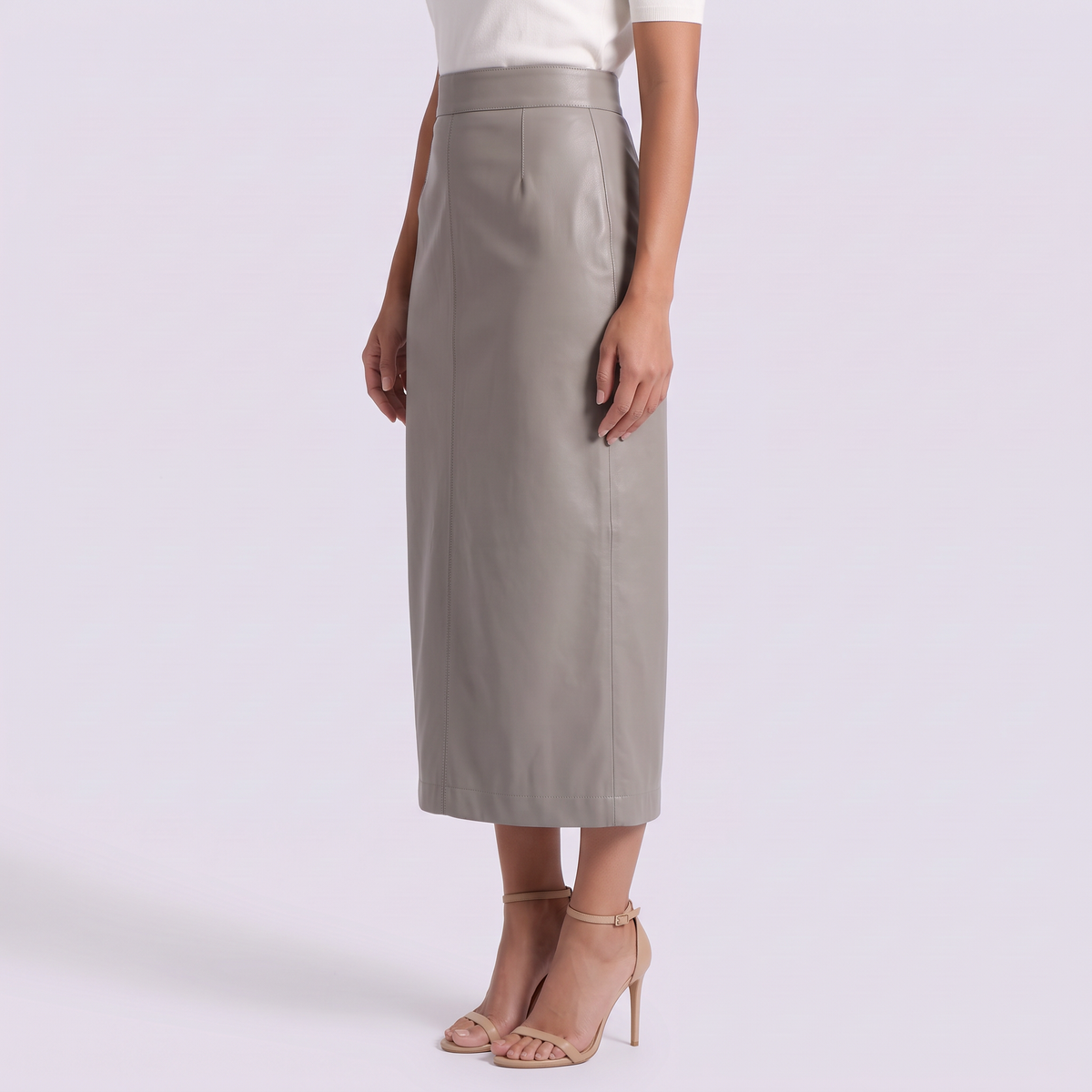 Falda lápiz mujer cintura alta - vista lateral gris