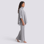 Conjunto Poncho Punto Mujer Pantalón Ancho - Gris - vista lateral