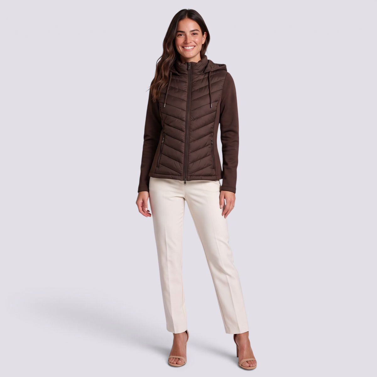 Chaqueta Acolchada Entallada de Mujer con Capucha