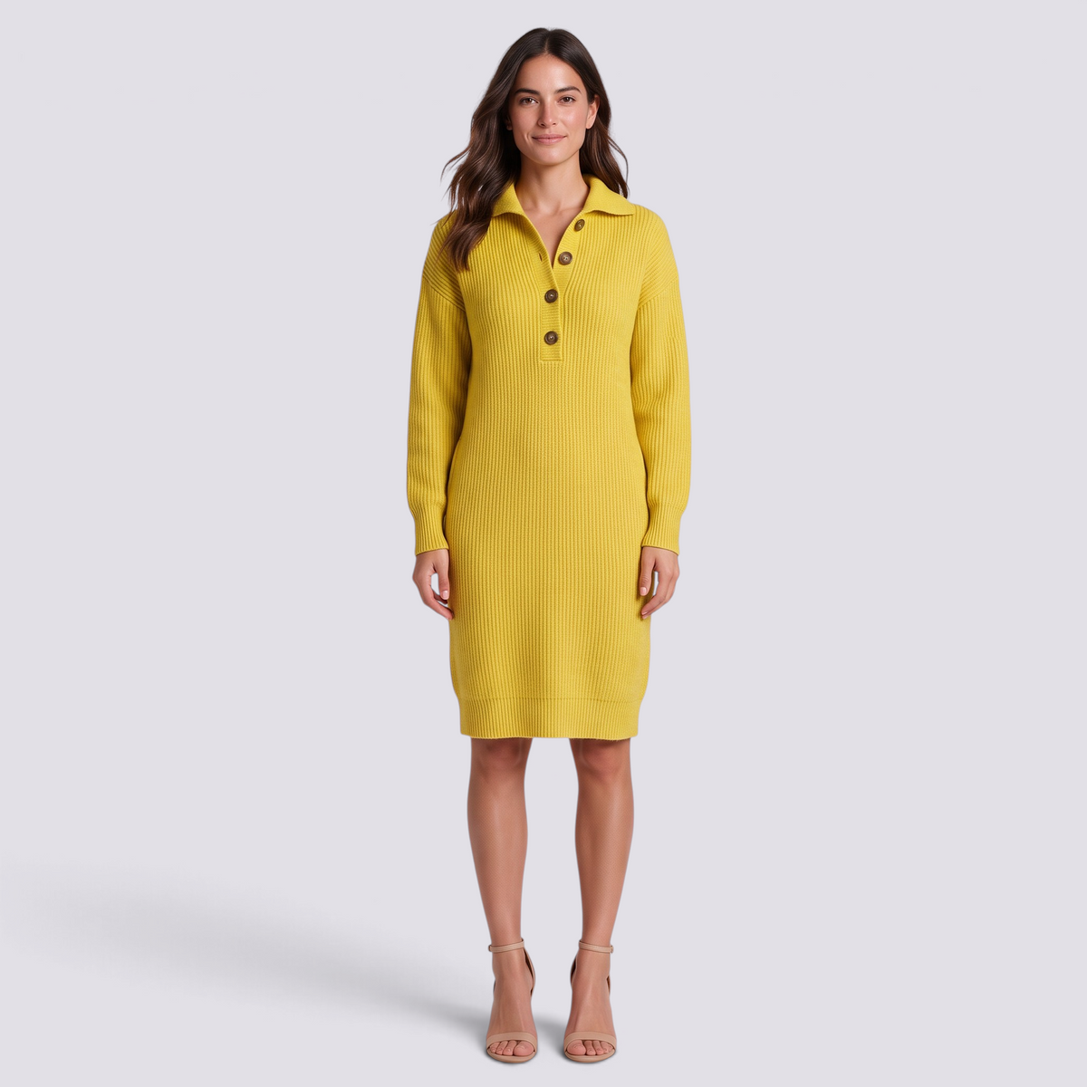 Vestido de Punto Mujer Cuello Alto con Botones