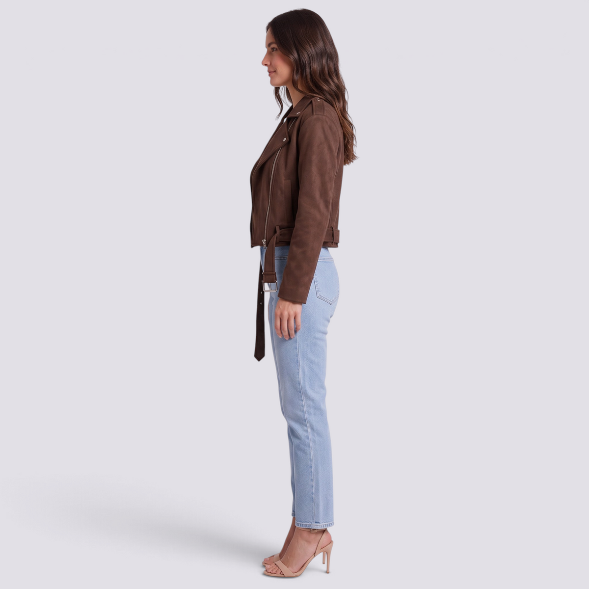 Chaqueta Corta Efecto Ante Mujer con Cremallera