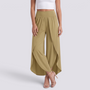 Pantalón pierna ancha mujer cruzado con abertura, Caqui, vista frontal