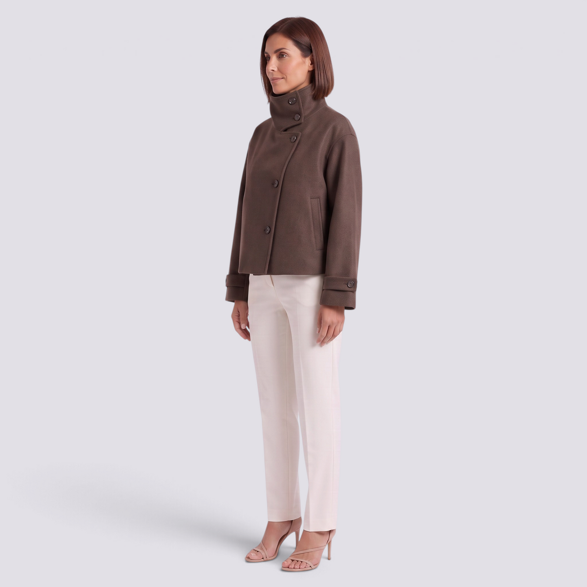 Chaqueta Mujer Cuello Alto con Botones