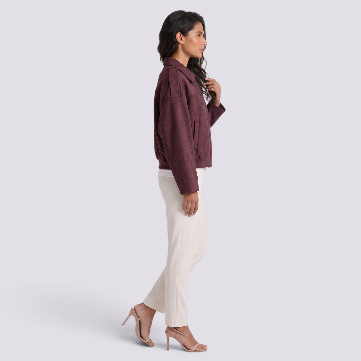 Chaqueta Corta Efecto Ante Mujer Estilo Aviador