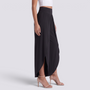 Pantalón pierna ancha mujer cruzado con abertura, Negro, vista lateral
