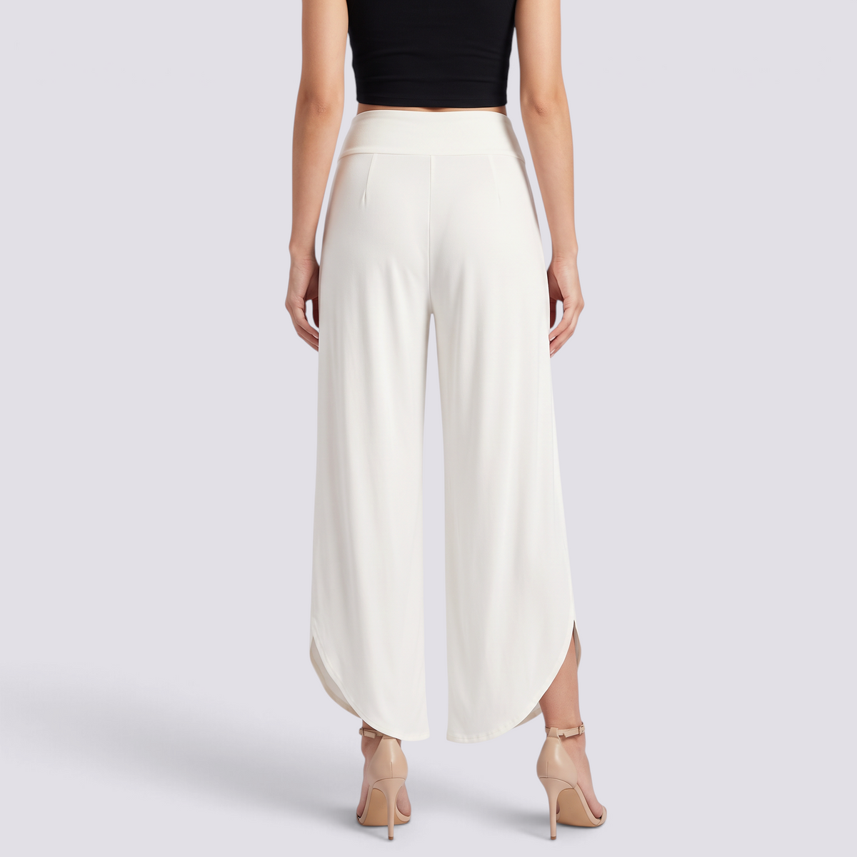 Pantalón pierna ancha mujer cruzado con abertura, Blanco, vista trasera