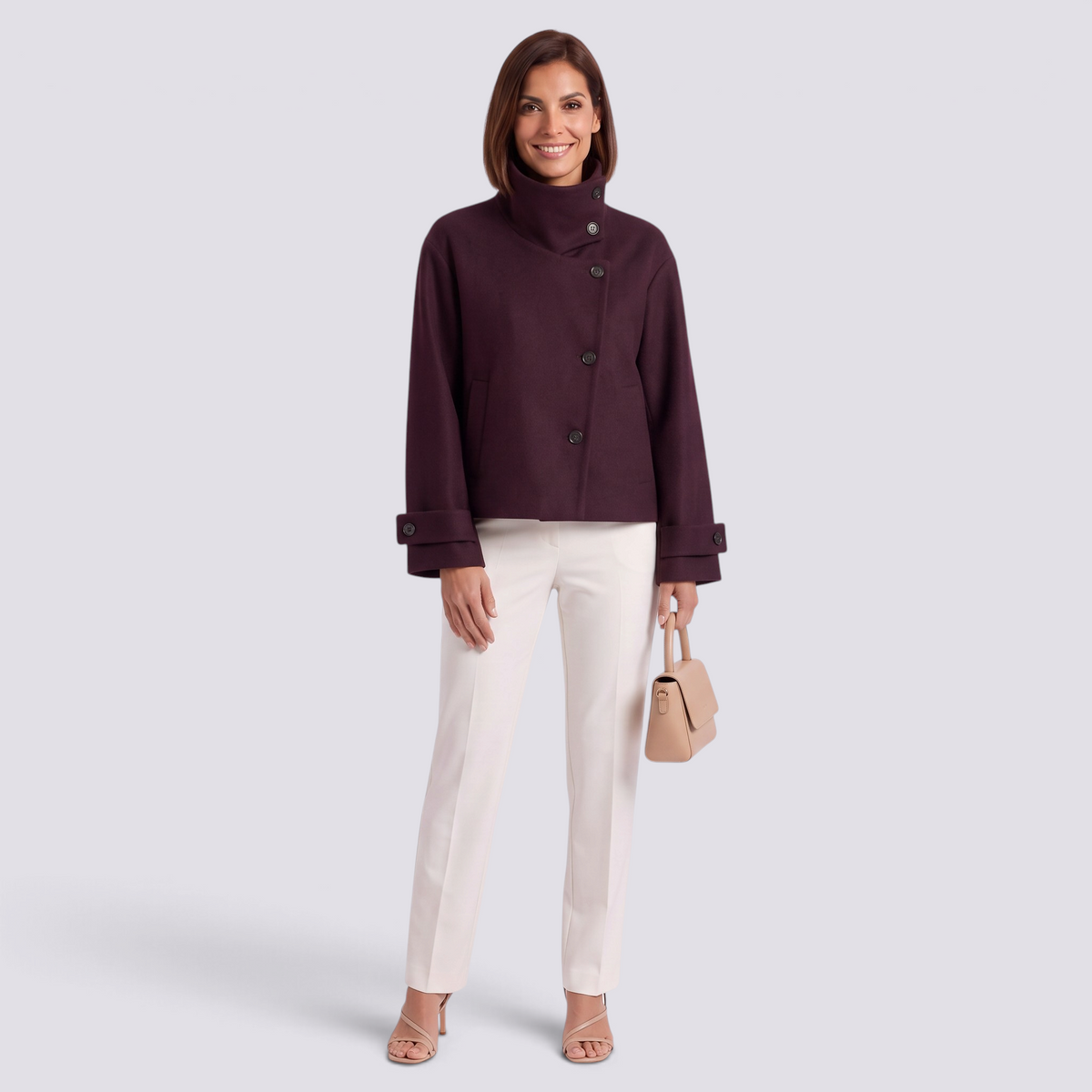 Chaqueta Mujer Cuello Alto con Botones