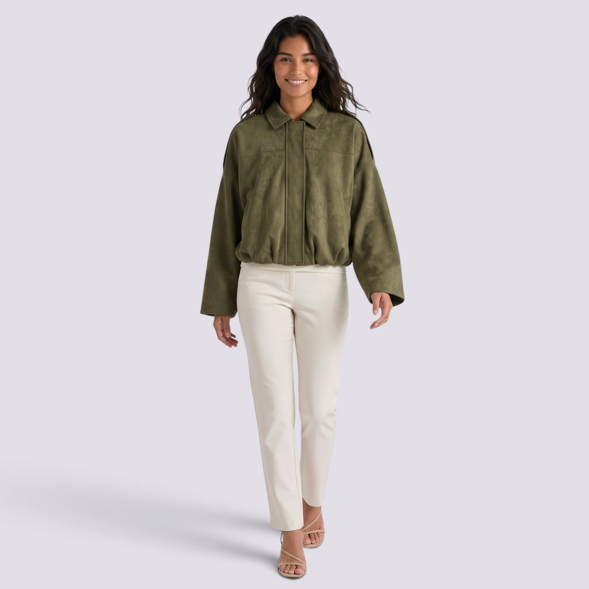 Chaqueta Corta Efecto Ante Mujer Estilo Aviador