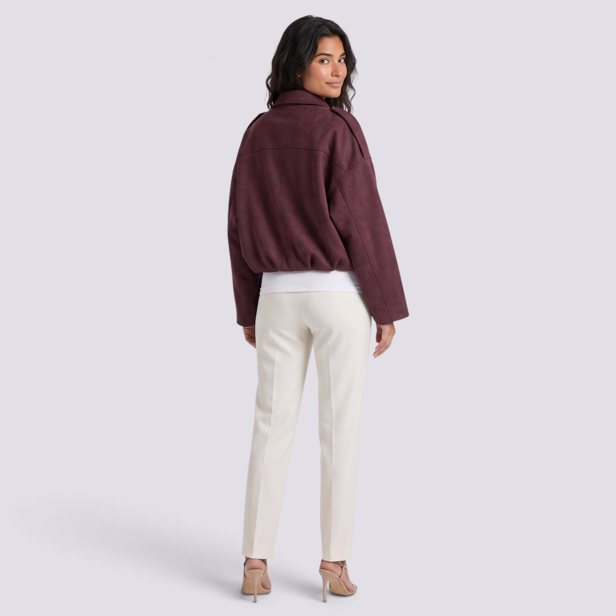 Chaqueta Corta Efecto Ante Mujer Estilo Aviador