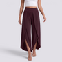Pantalón pierna ancha mujer cruzado con abertura, Burdeos, vista frontal