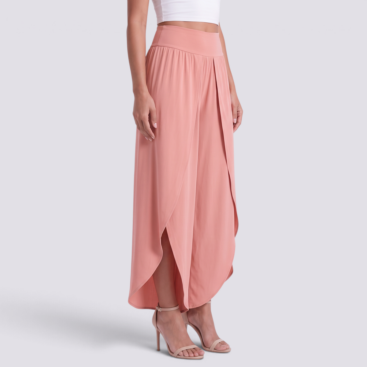 Pantalón pierna ancha mujer cruzado con abertura, Rosa, vista lateral