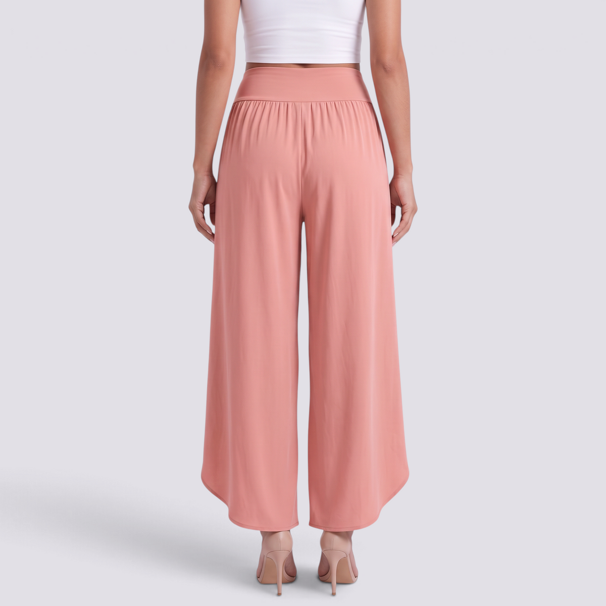 Pantalón pierna ancha mujer cruzado con abertura, Rosa, vista trasera