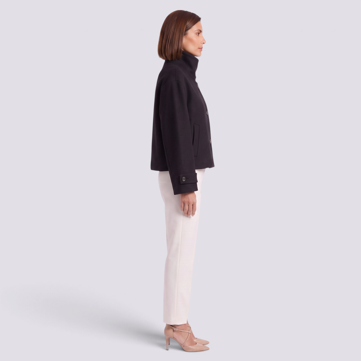 Chaqueta Mujer Cuello Alto con Botones