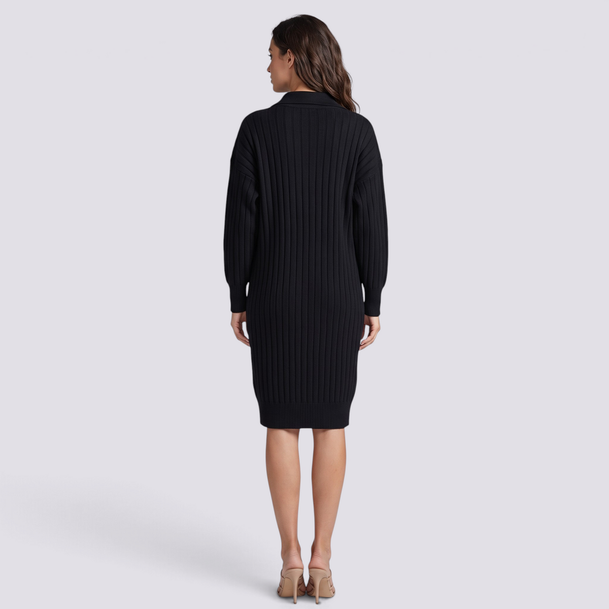 Vestido de Punto Mujer Cuello Alto con Botones