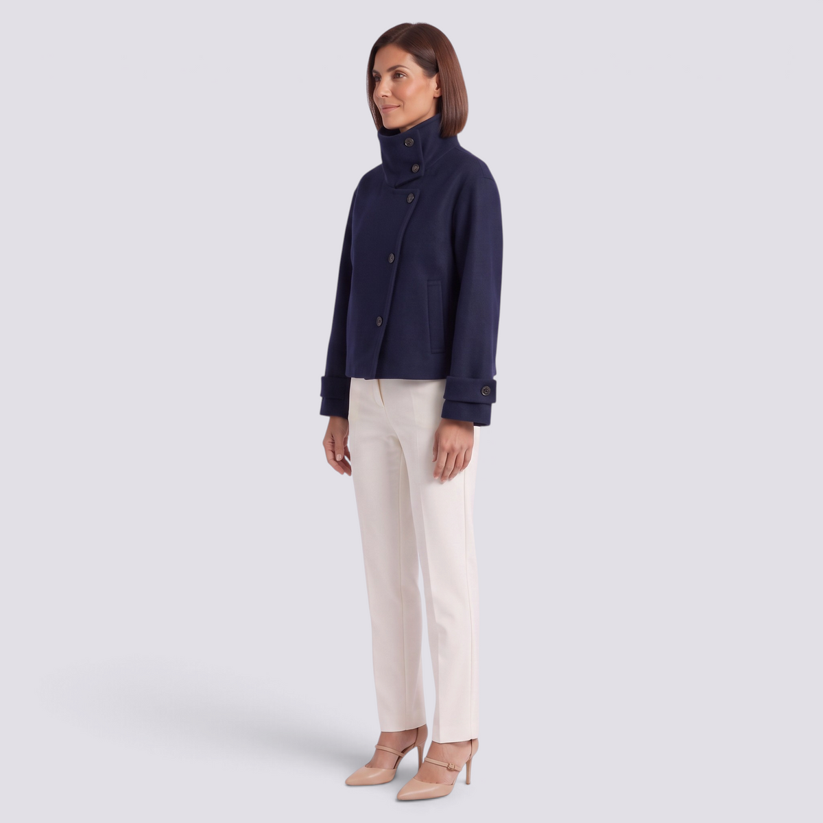 Chaqueta Mujer Cuello Alto con Botones