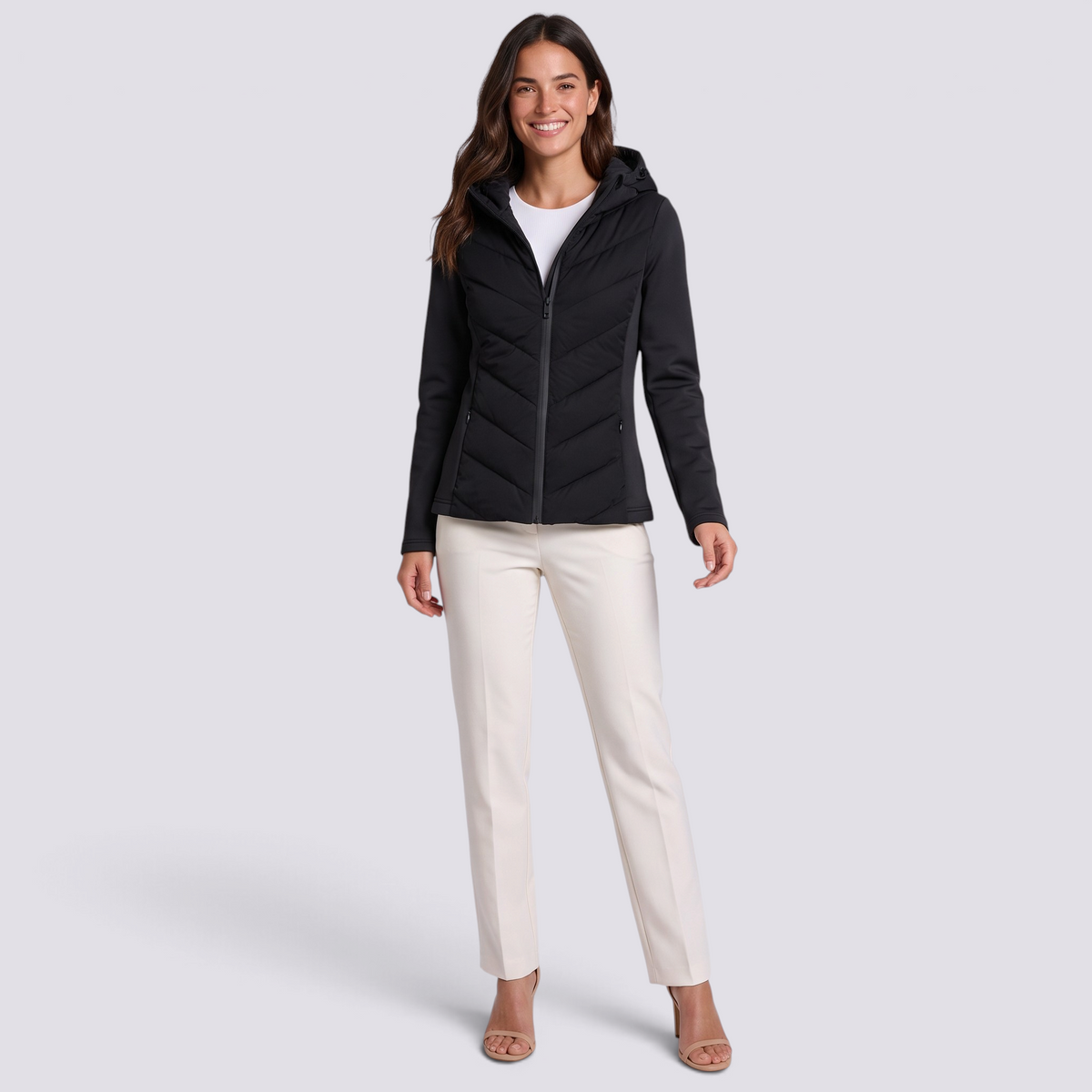 Chaqueta Acolchada Entallada de Mujer con Capucha